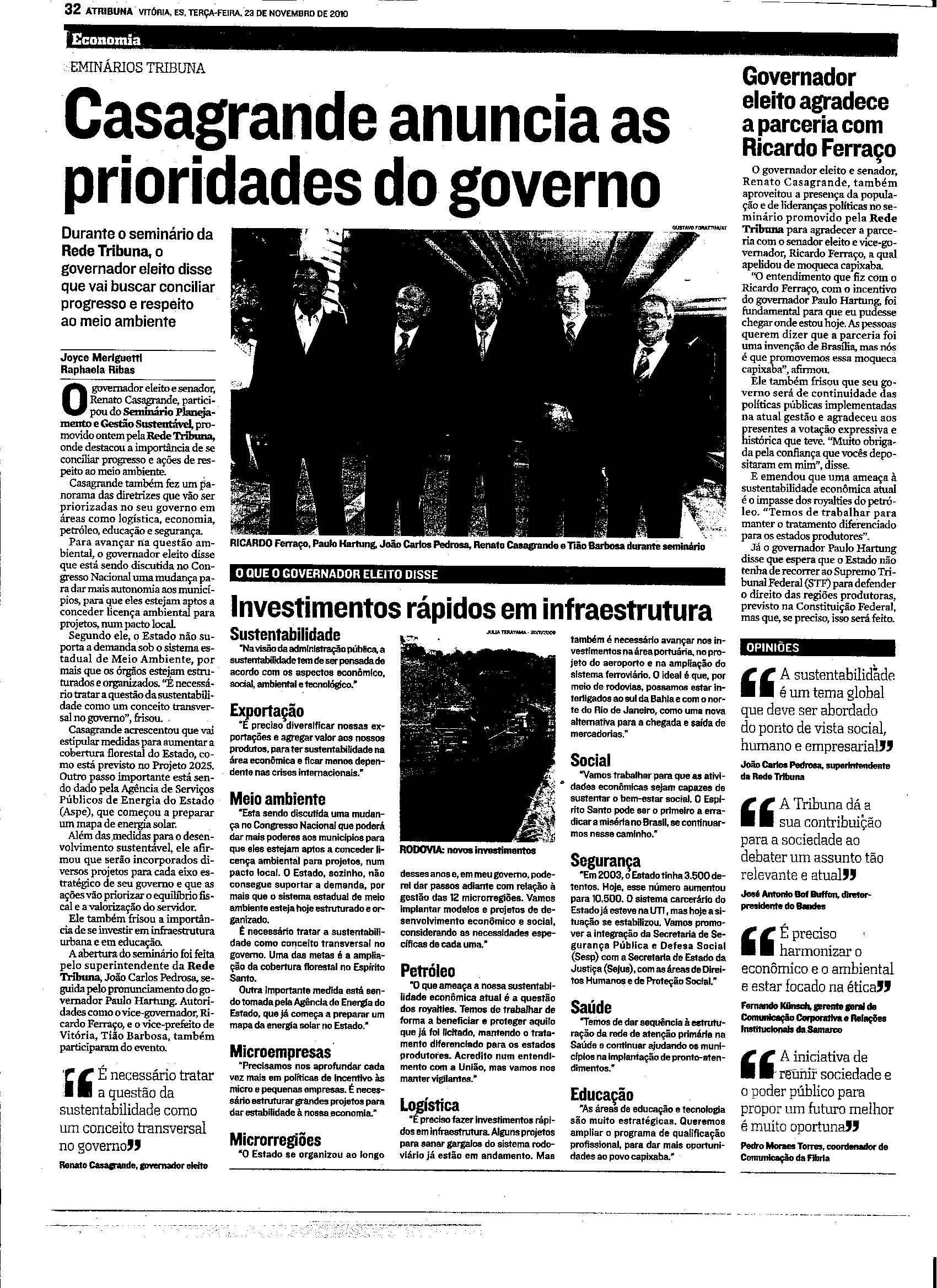 Casagrande anuncia as prioridades do governo