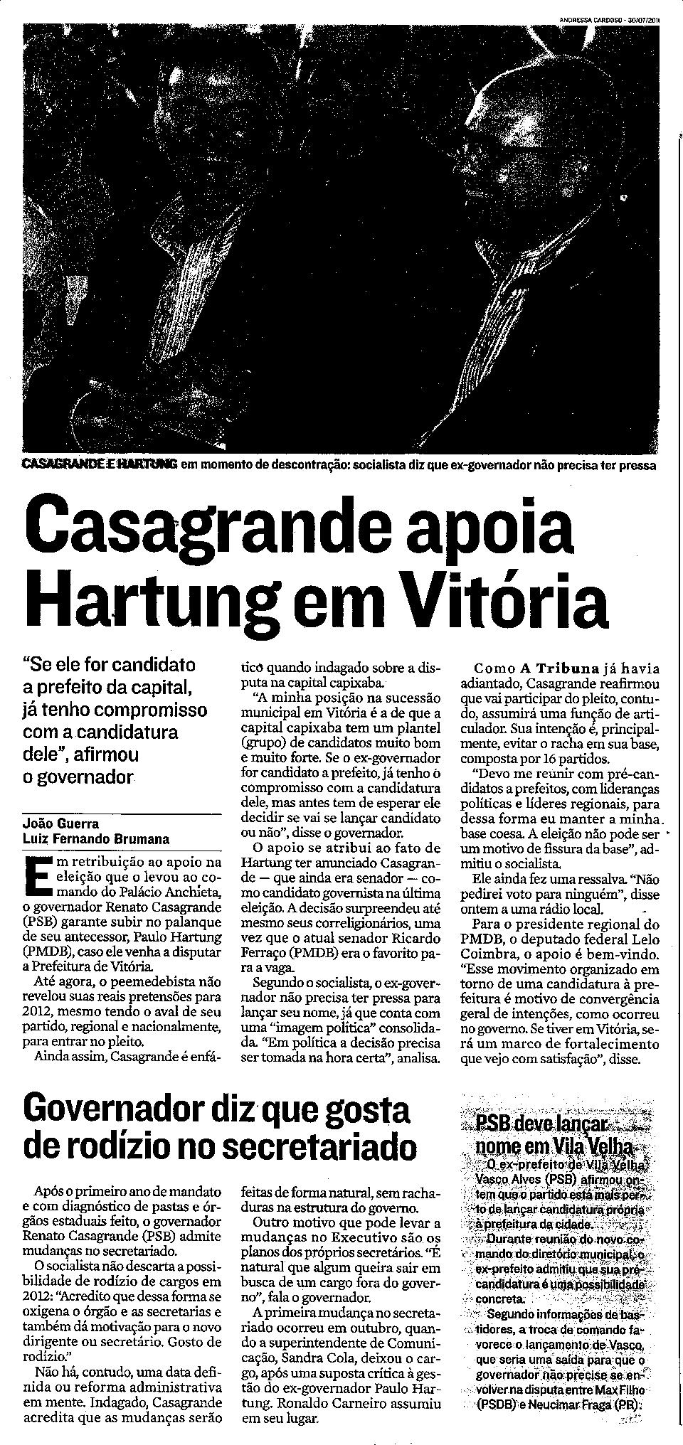 Casagrande apoia Hartung em Vitória