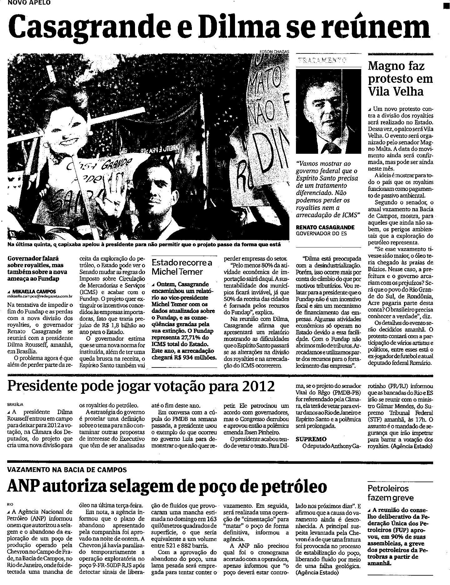 Casagrande e Dilma se reúnem