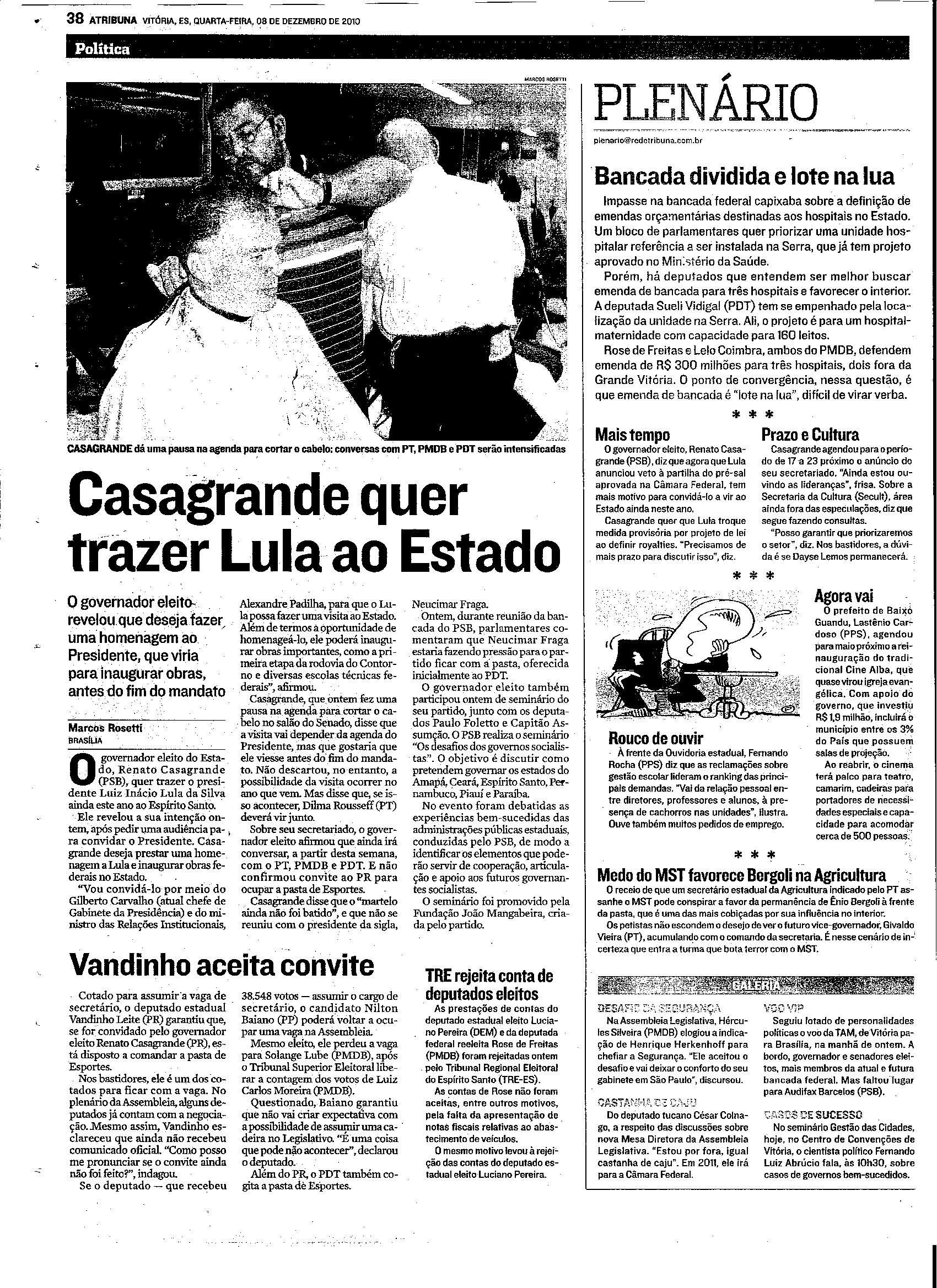 Casagrande estuda dividir secretaria
