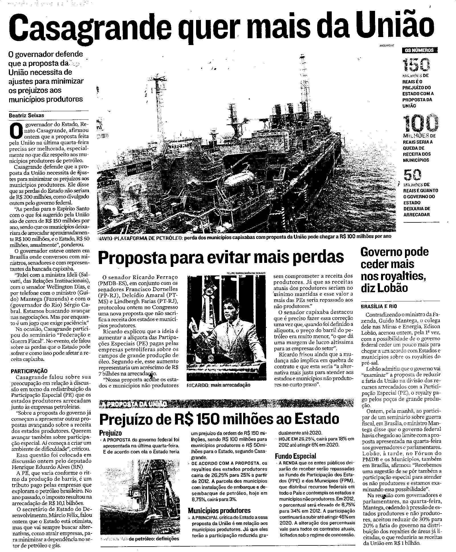 Casagrande quer posse a céu aberto