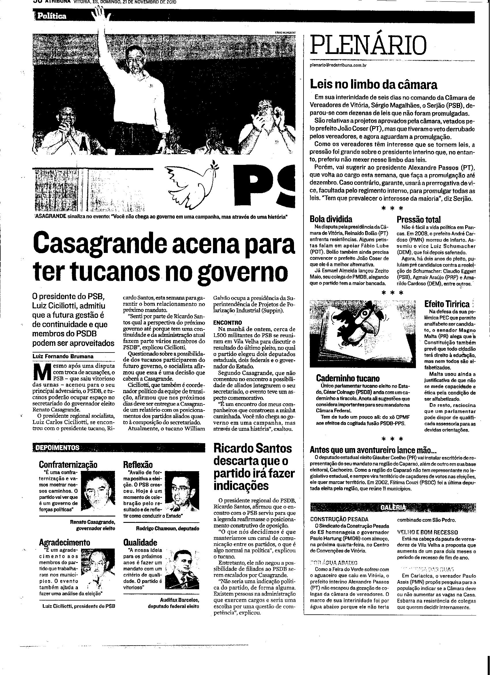 Casagrande acena para ter tucanos no governo
