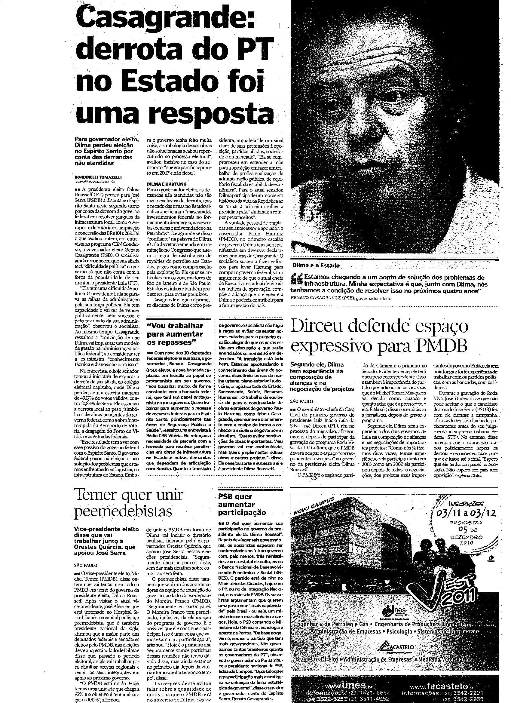 Derrota do PT no Estado foi uma resposta,diz Casagrande