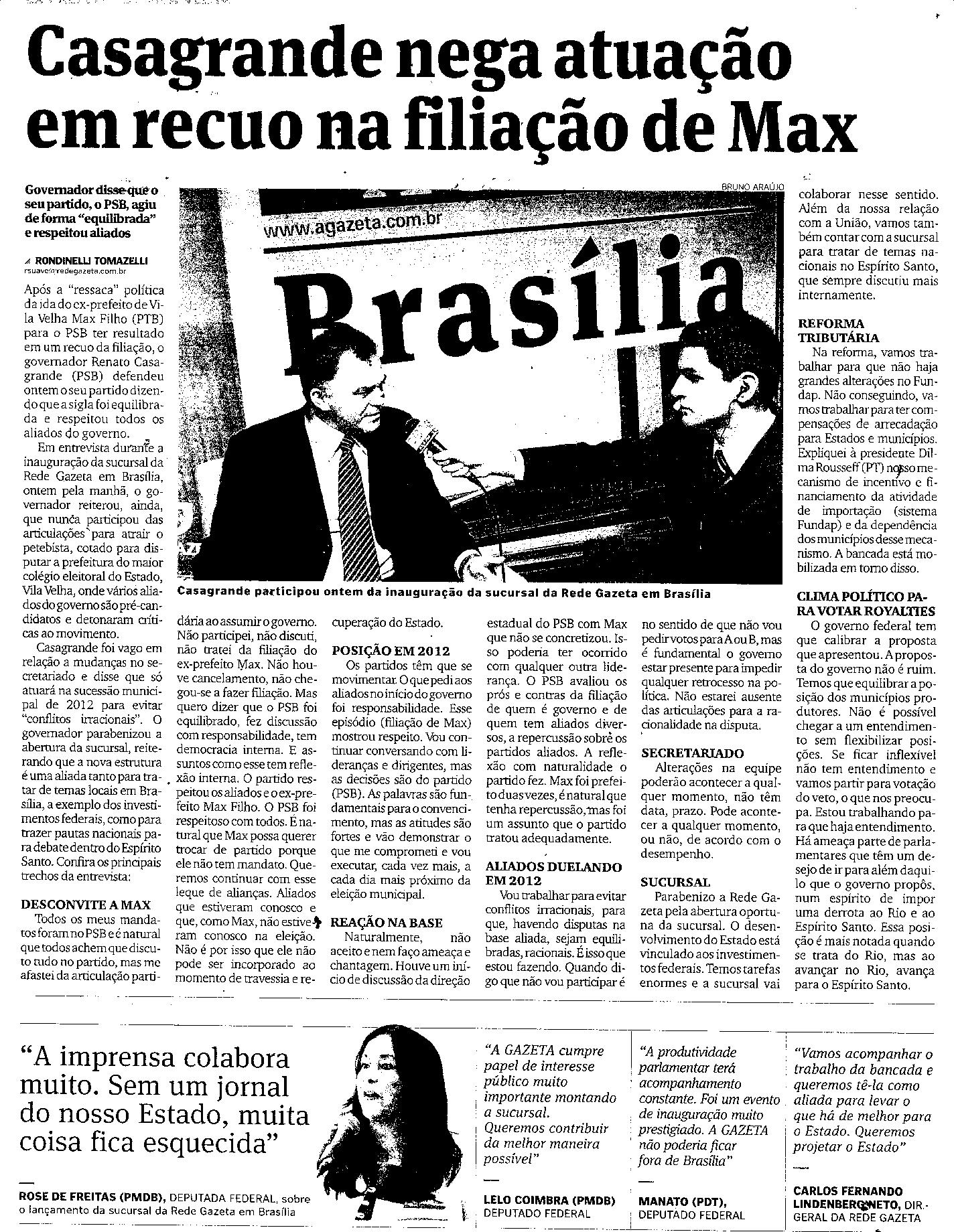 Casagrande nega atuação em recuo na filiação de Max