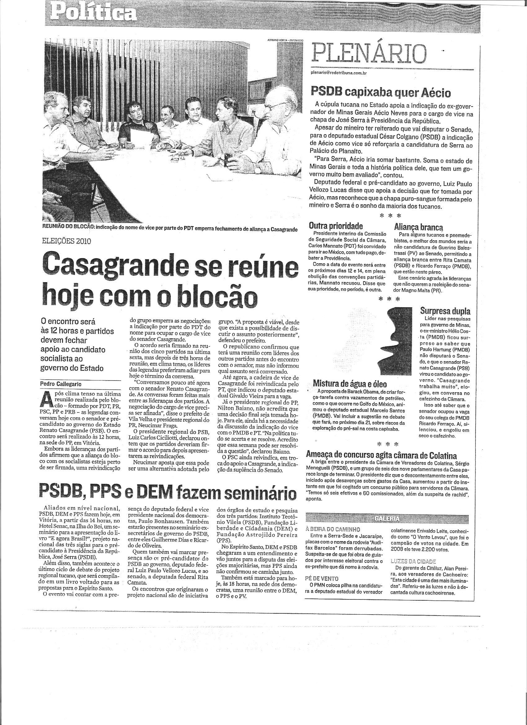 Casagrande se reúne hoje com o blocão