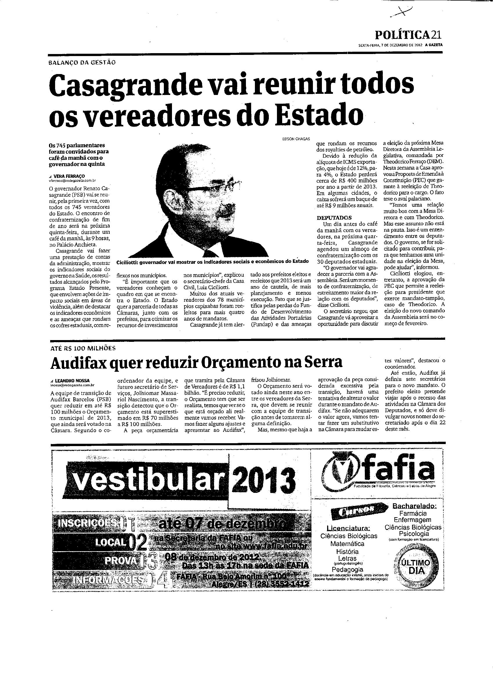 Casagrande vai reunir todos os vereadores do estado