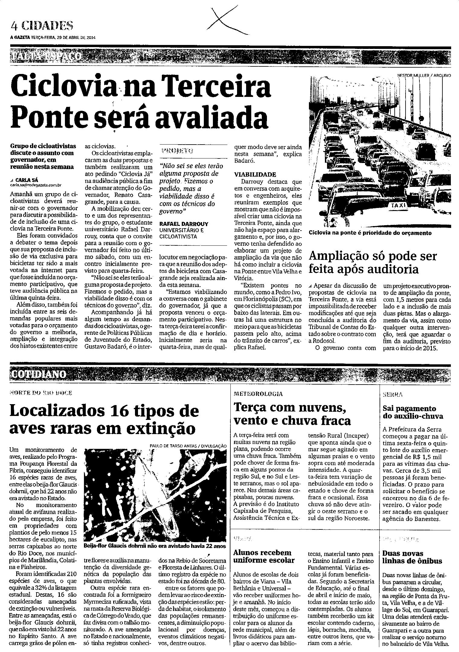 ciclovia na terceira ponte será avaliada
