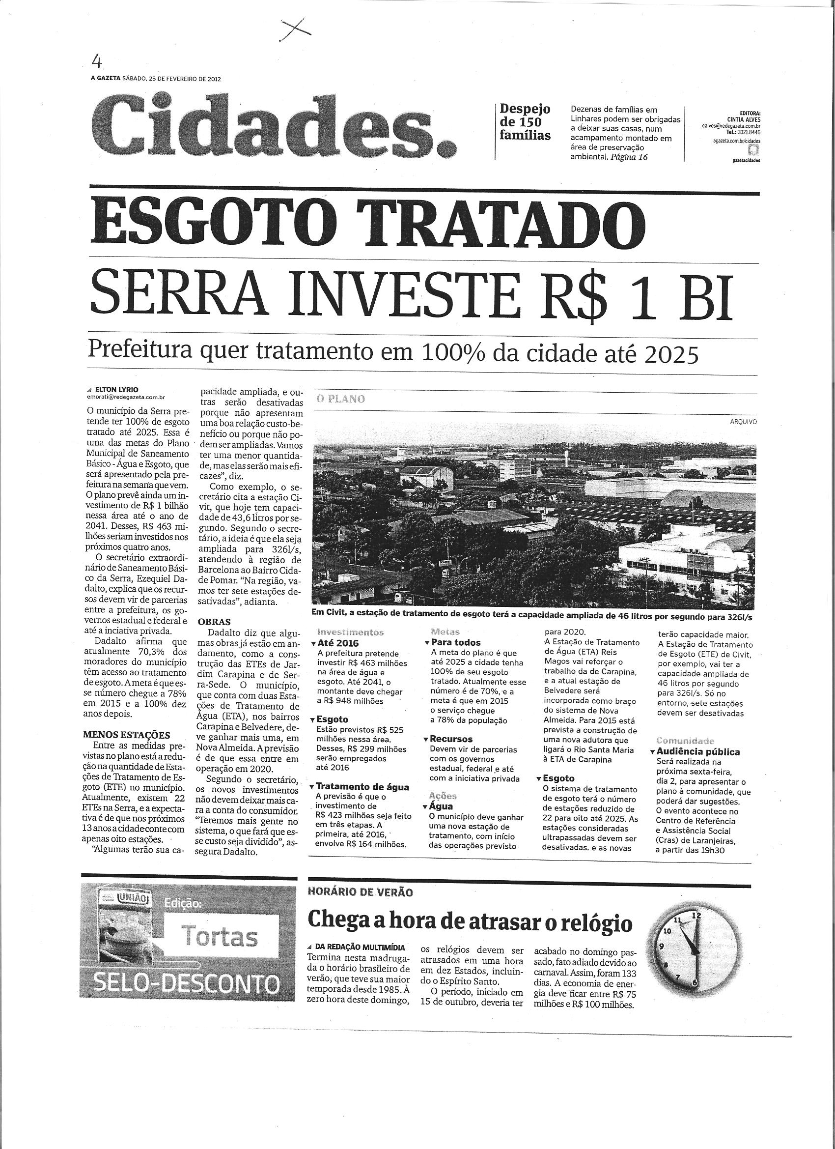Esgoto Tratado: Serra Investe R$1 Bi.