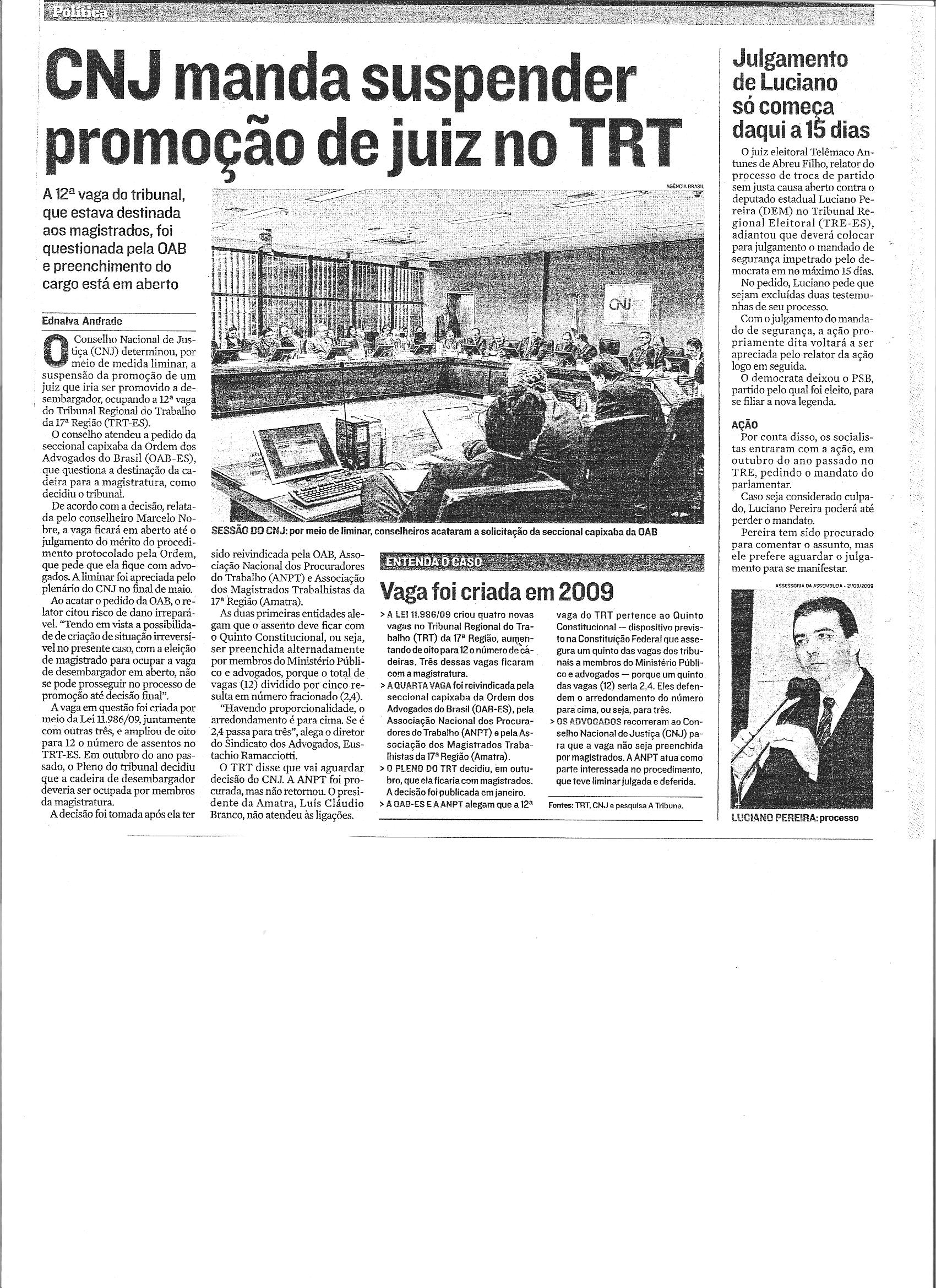 CNJ manda suspender promoção de juiz no TRT