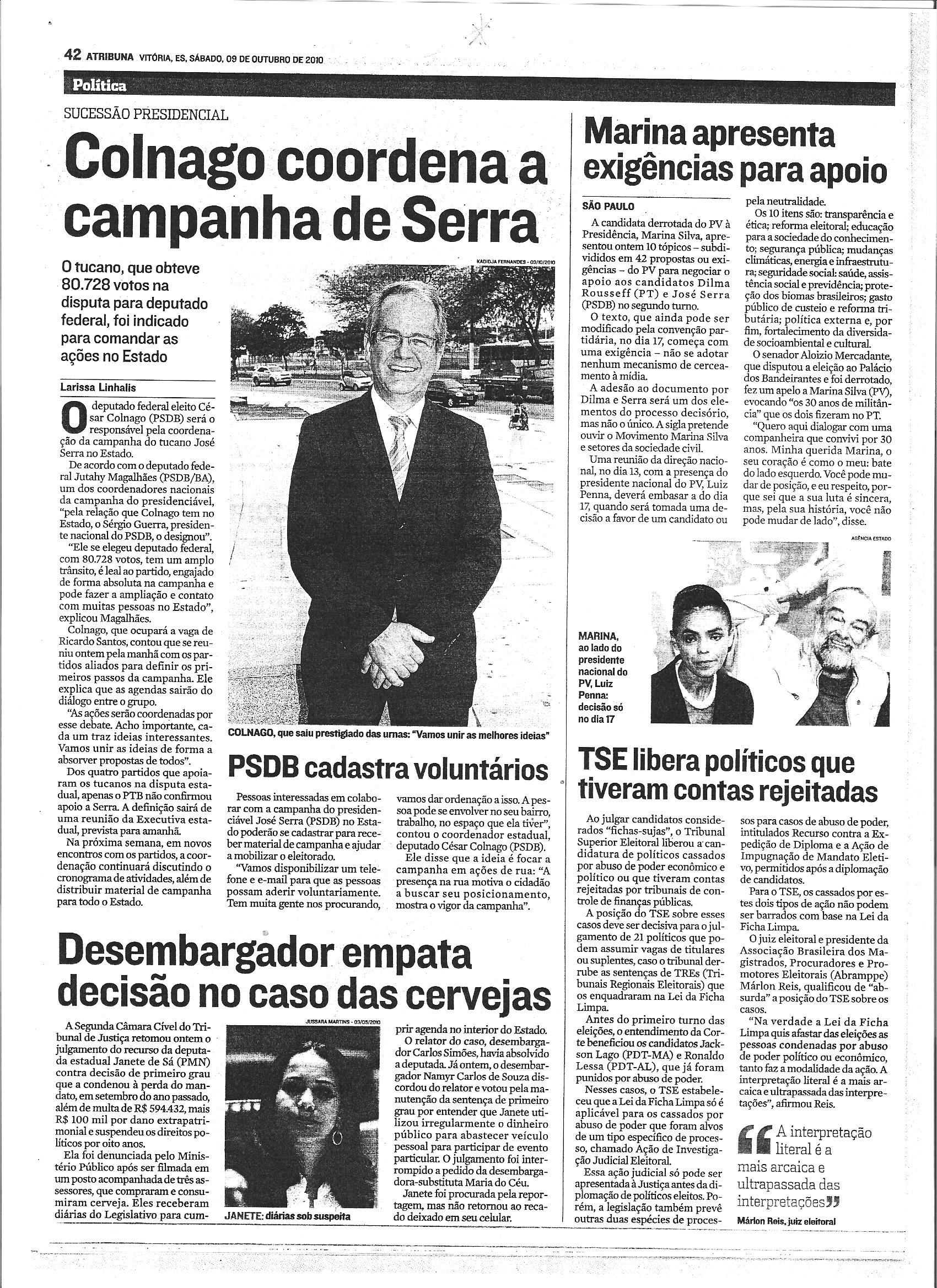 Colnago coordena a campanha de Serra