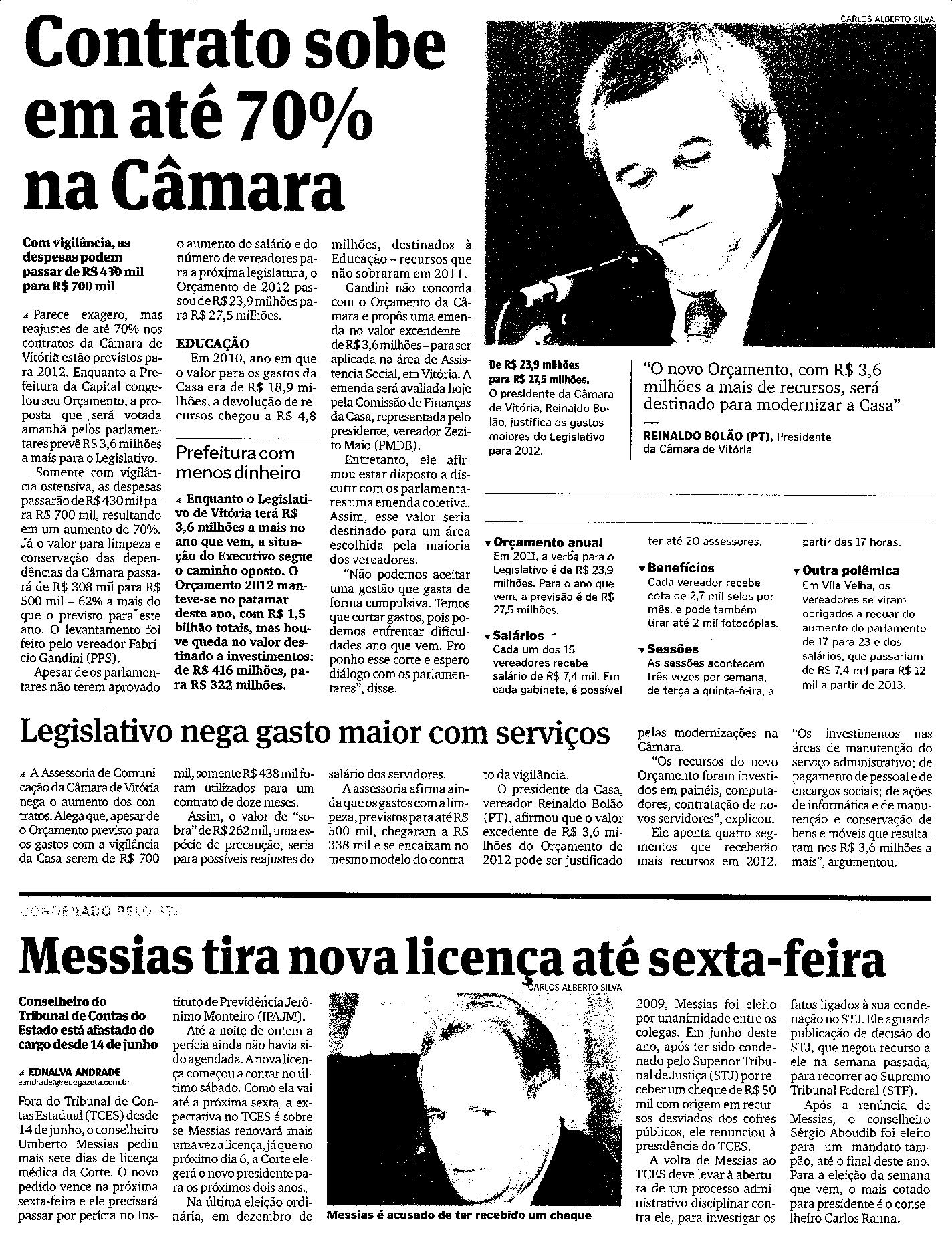 R$ 3,6 milhões a mais - Contrato sobe em até 70% na Câmara