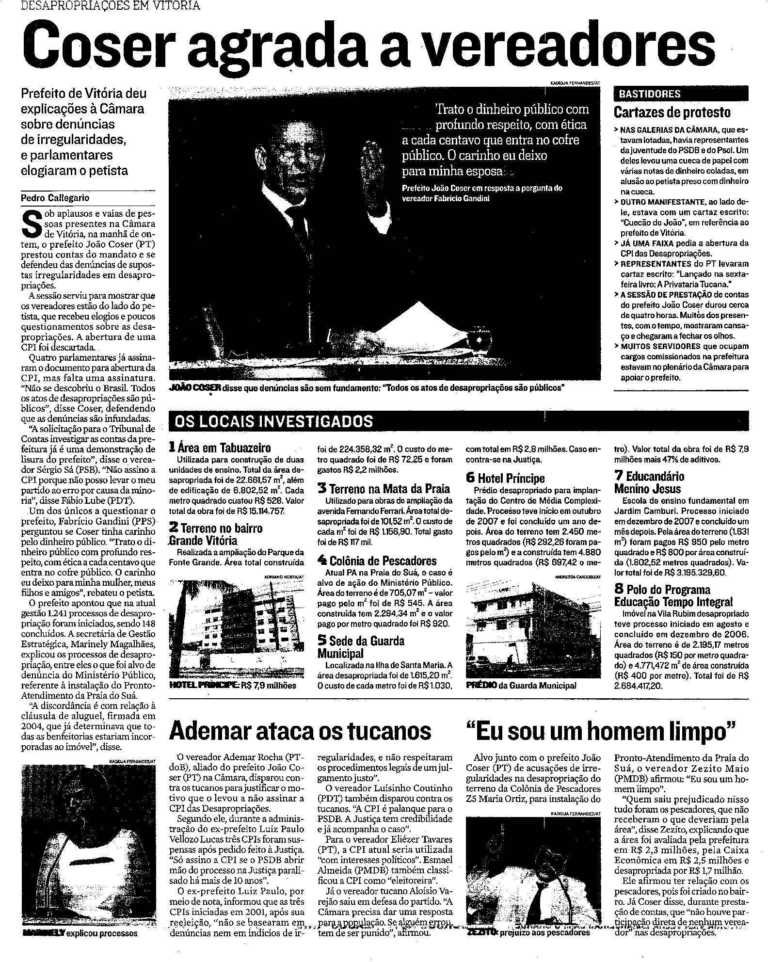Desapropriações em Vitória - Coser agrada a vereadores