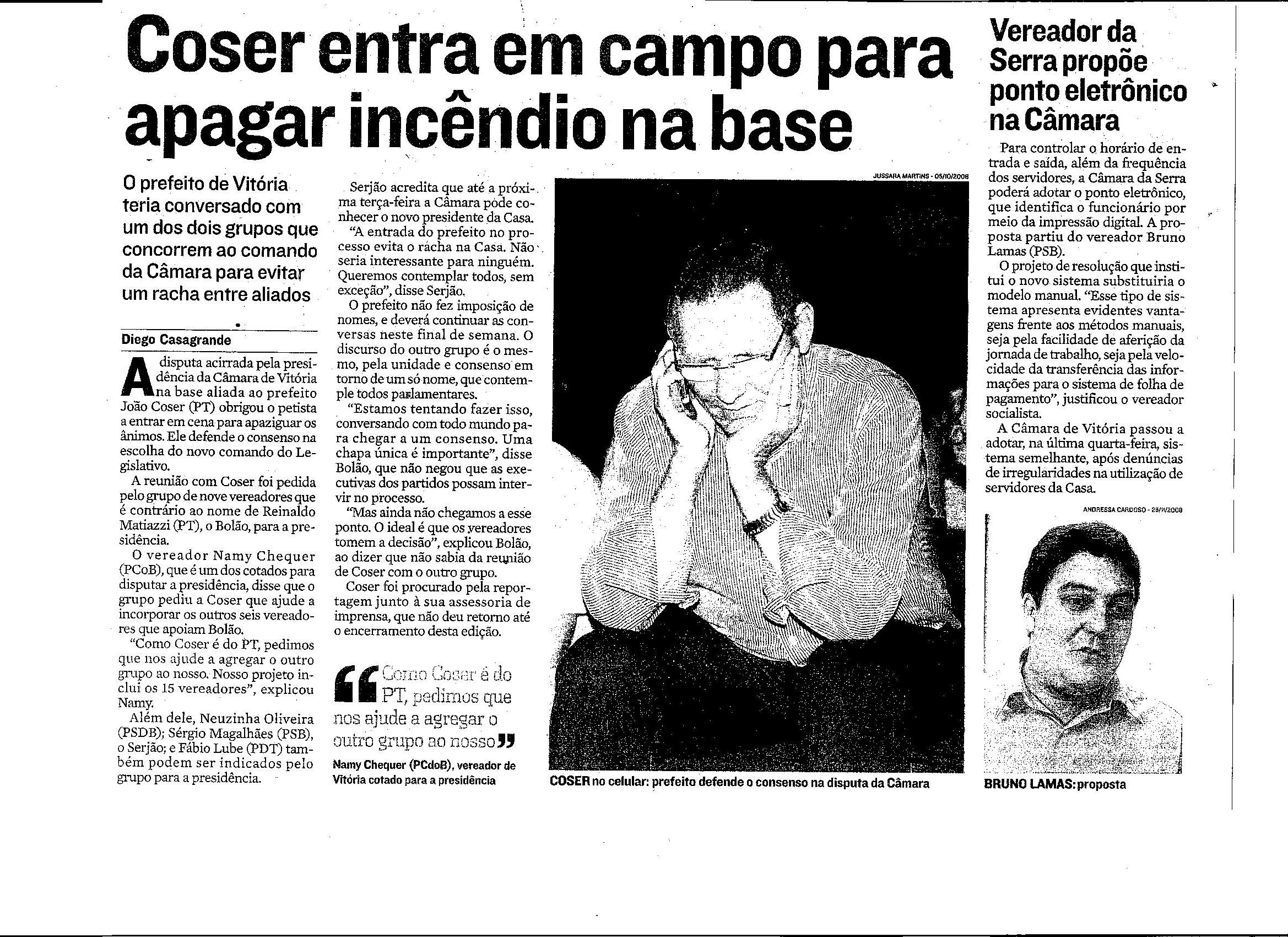Vereador da Serra propõe ponto eletrônico na Câmara