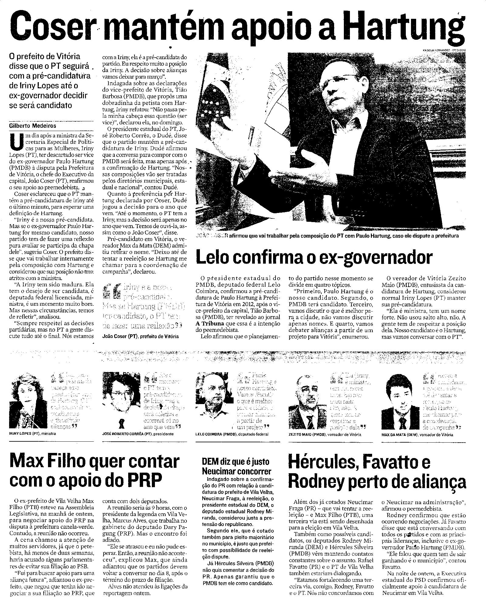 Coser mantém apoio a Hartung