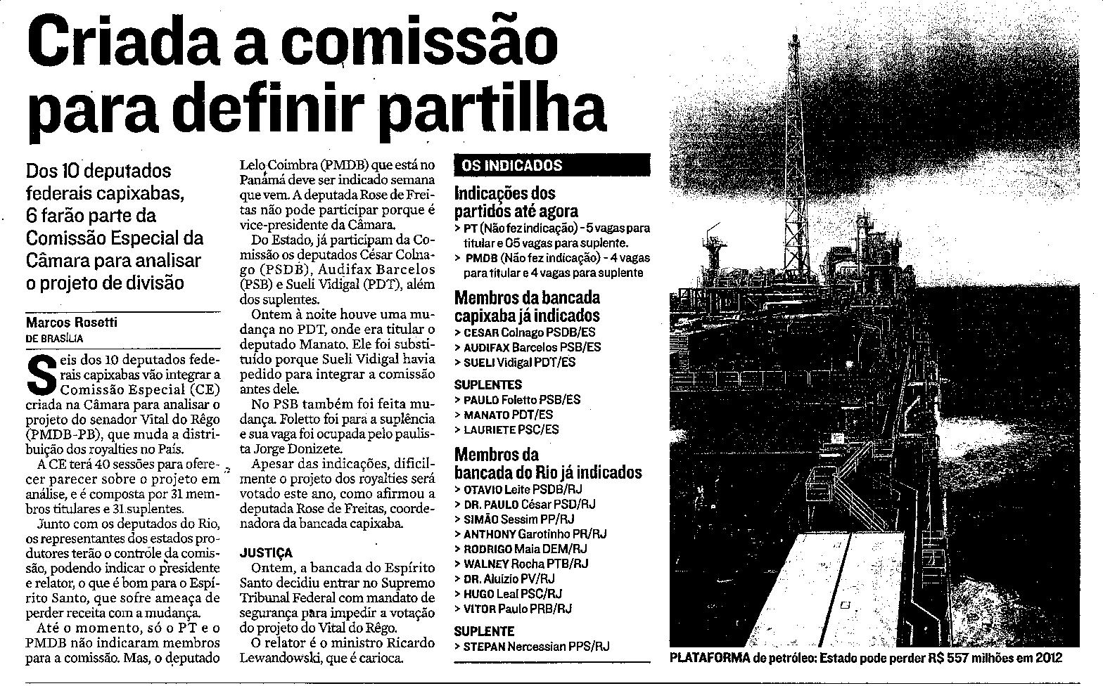 Criada comissão para definir partilha