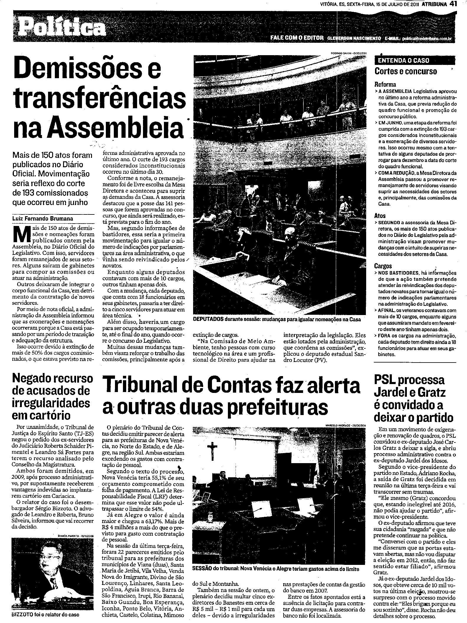 Demissões e transferências na Assembleia