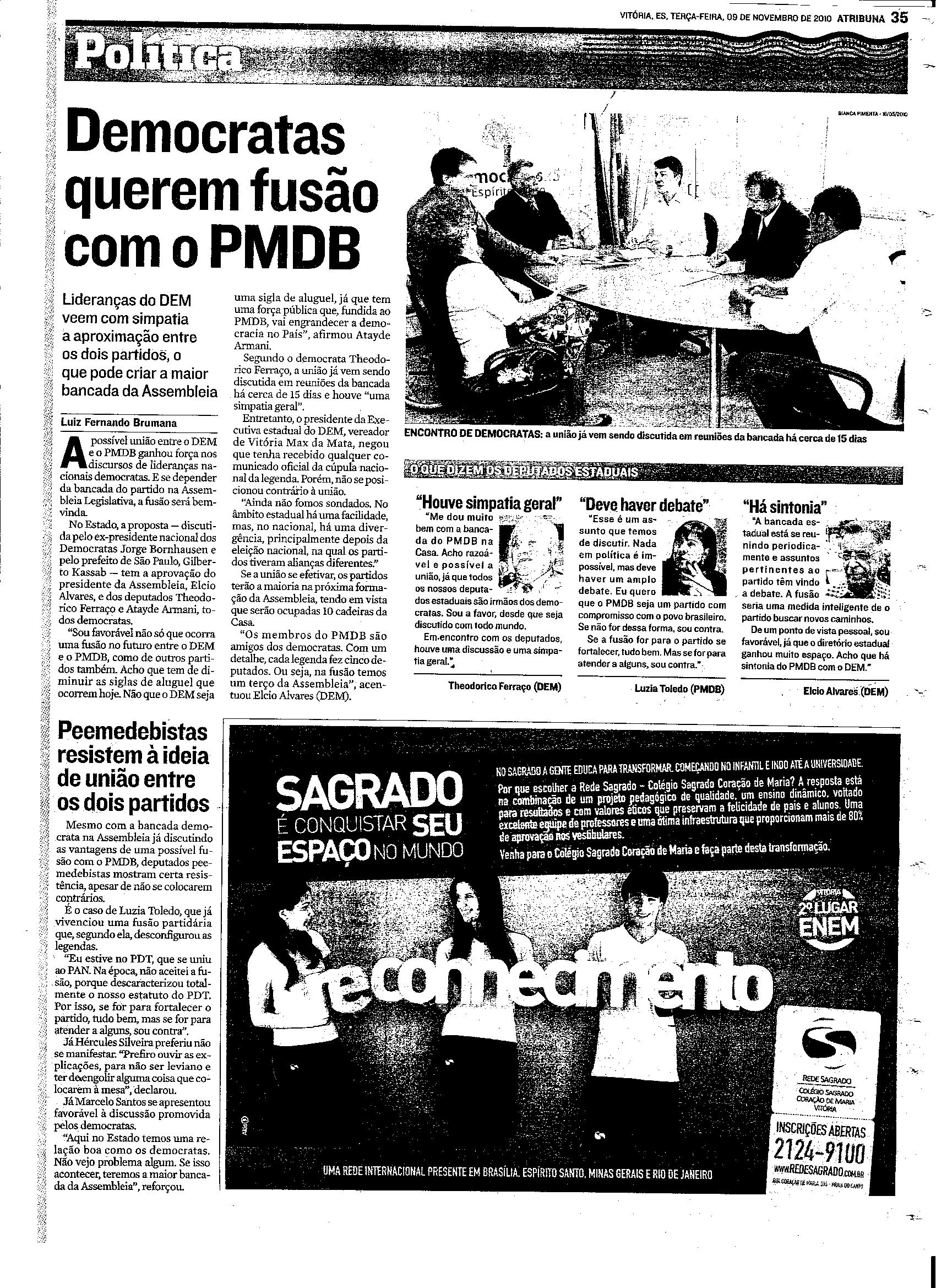 Democratas querem fusão com o PMDB