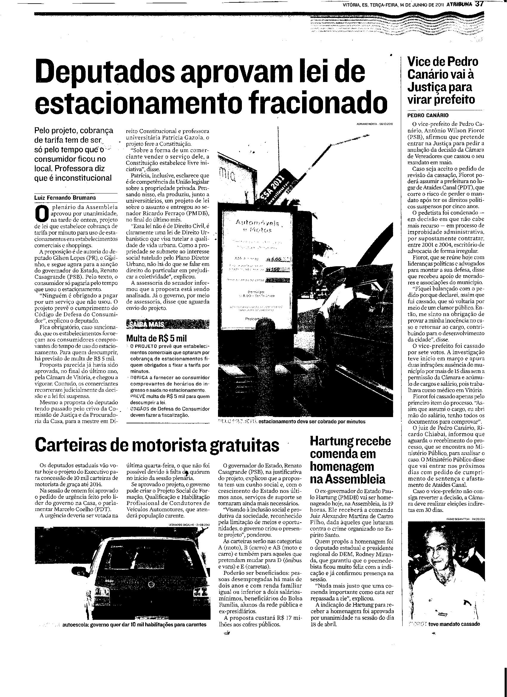 Deputados aprovam lei de estacionamento fracionado