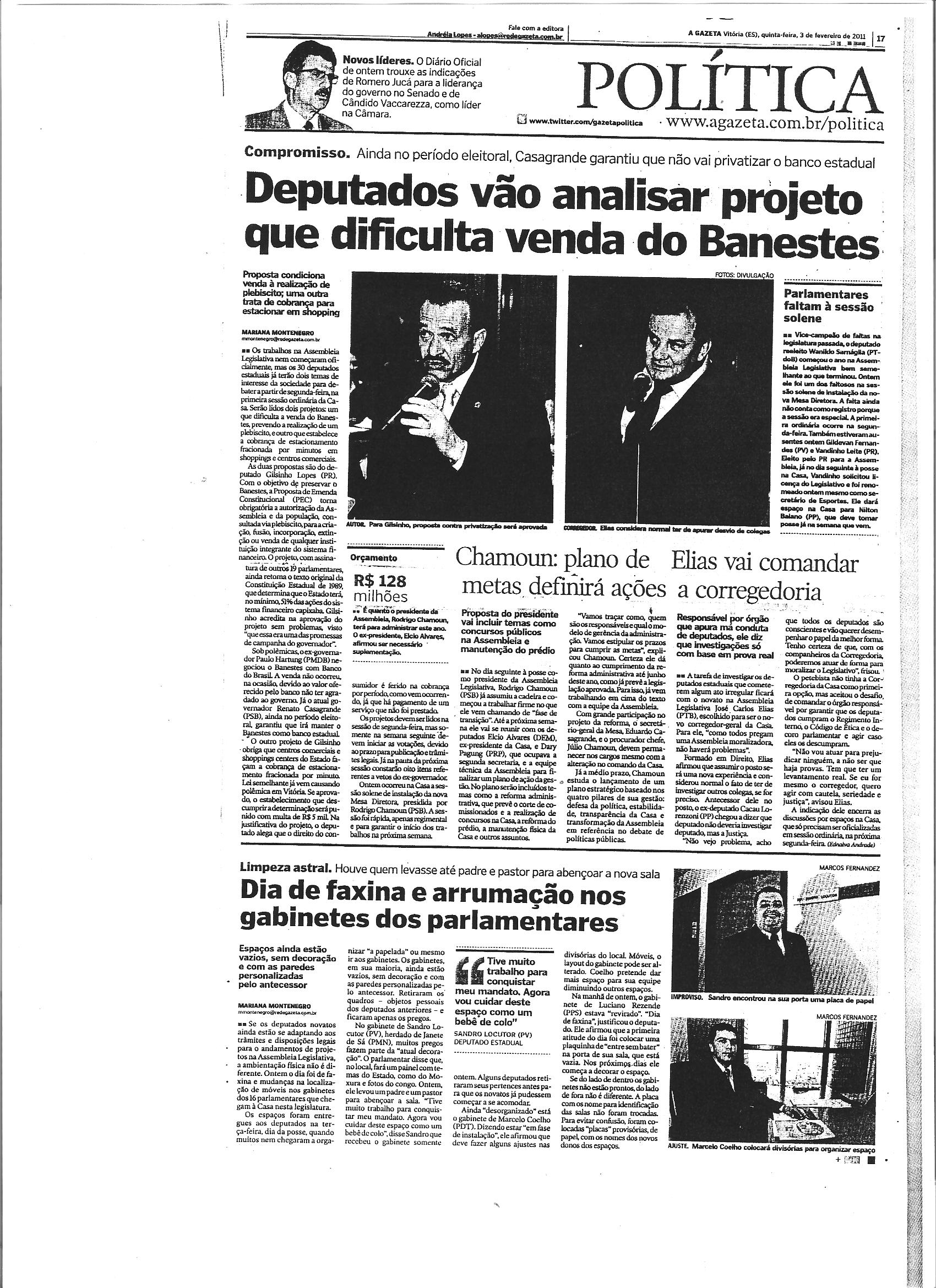 Deputados vão analisar projeto que dificulta venda do Banestes