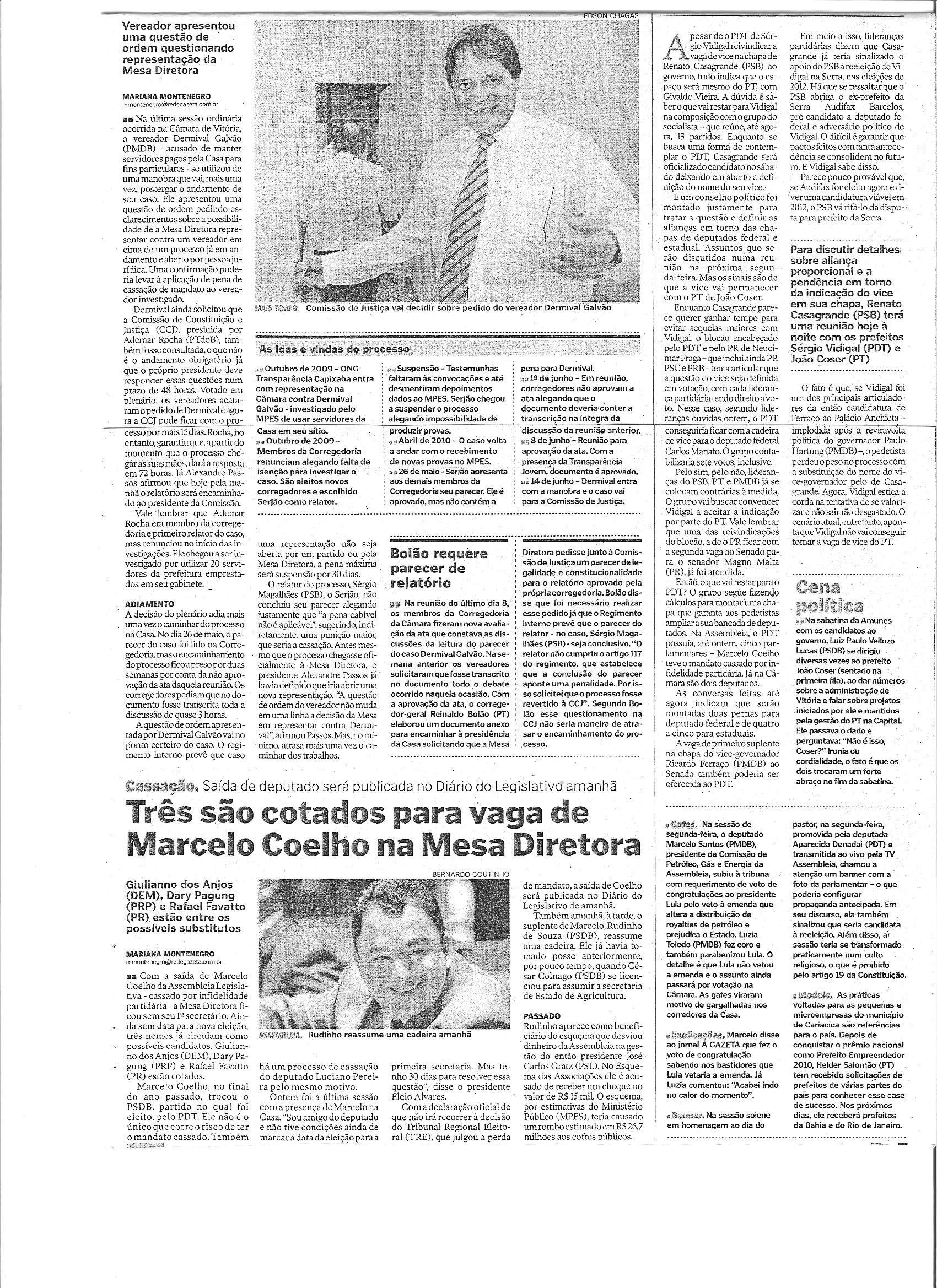 Dermival manobra para tentar evitar pedido de cassação (Praça Oito)