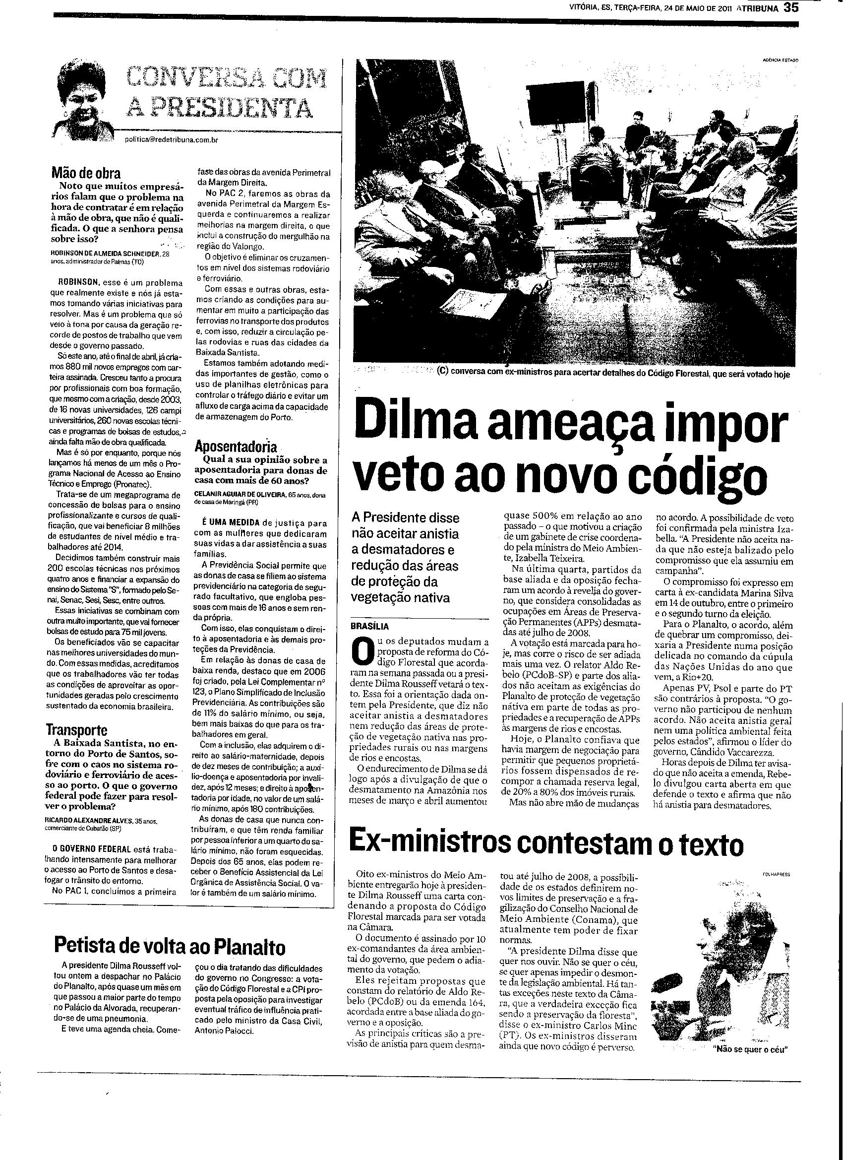 Dilma ameaça impor veto ao novo código