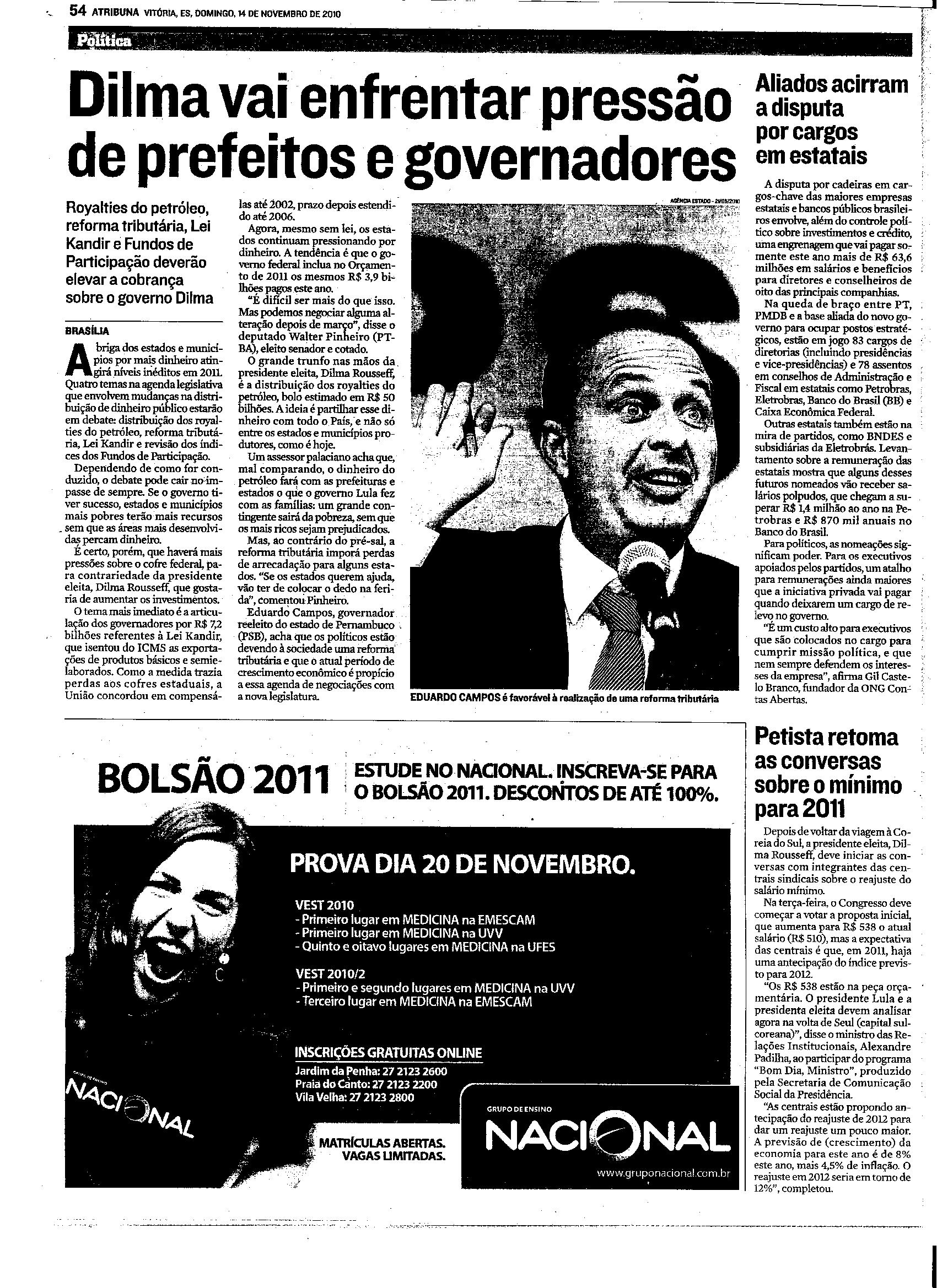 Dilma vai enfrentar pressão de prefeitos e governadores