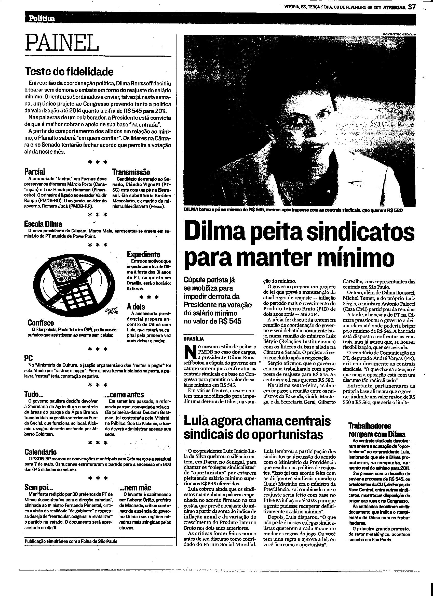 Dilma peita sindicatos para manter mínimo
