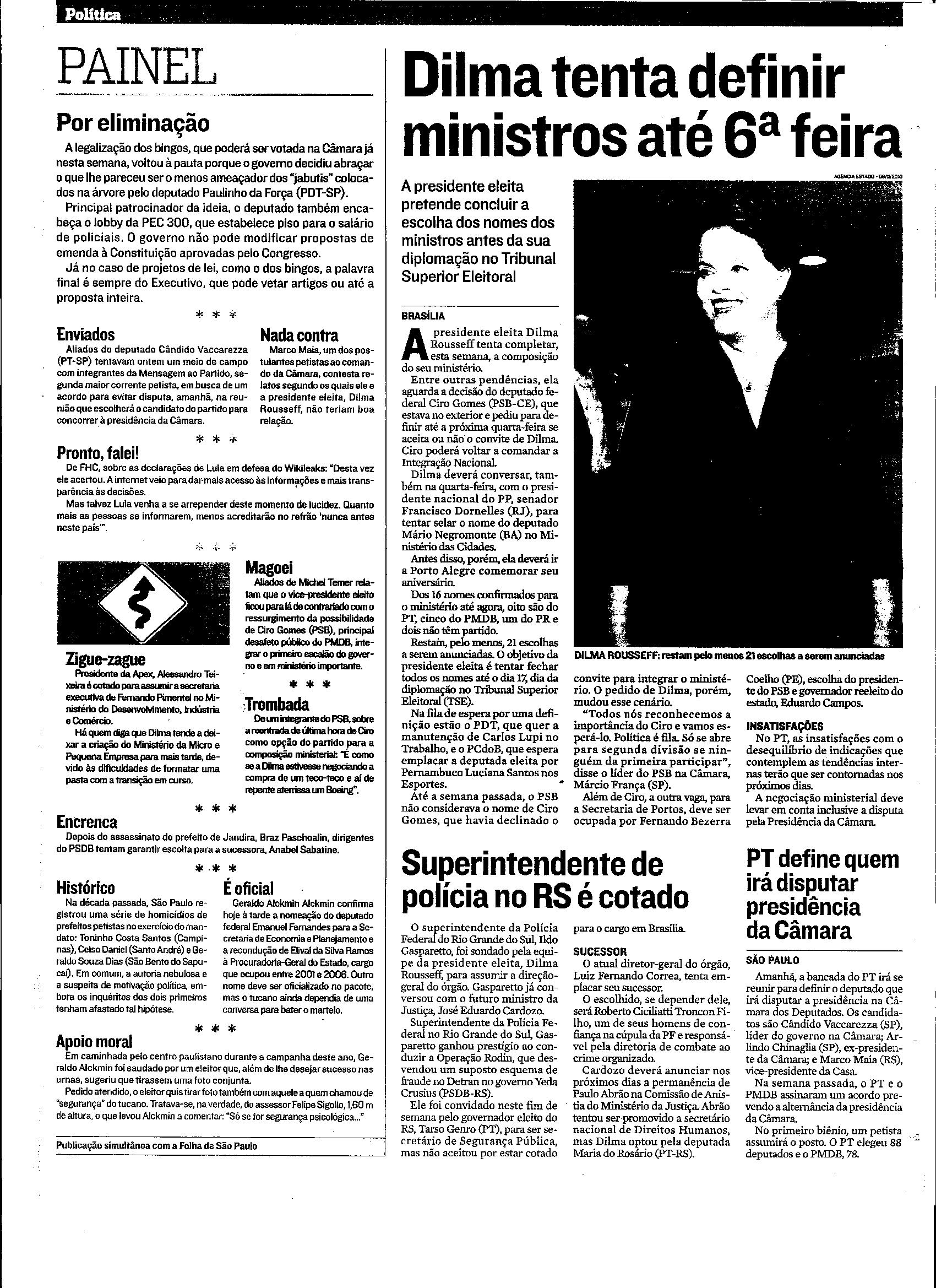 Dilma tenta definir ministros até 6ª feira