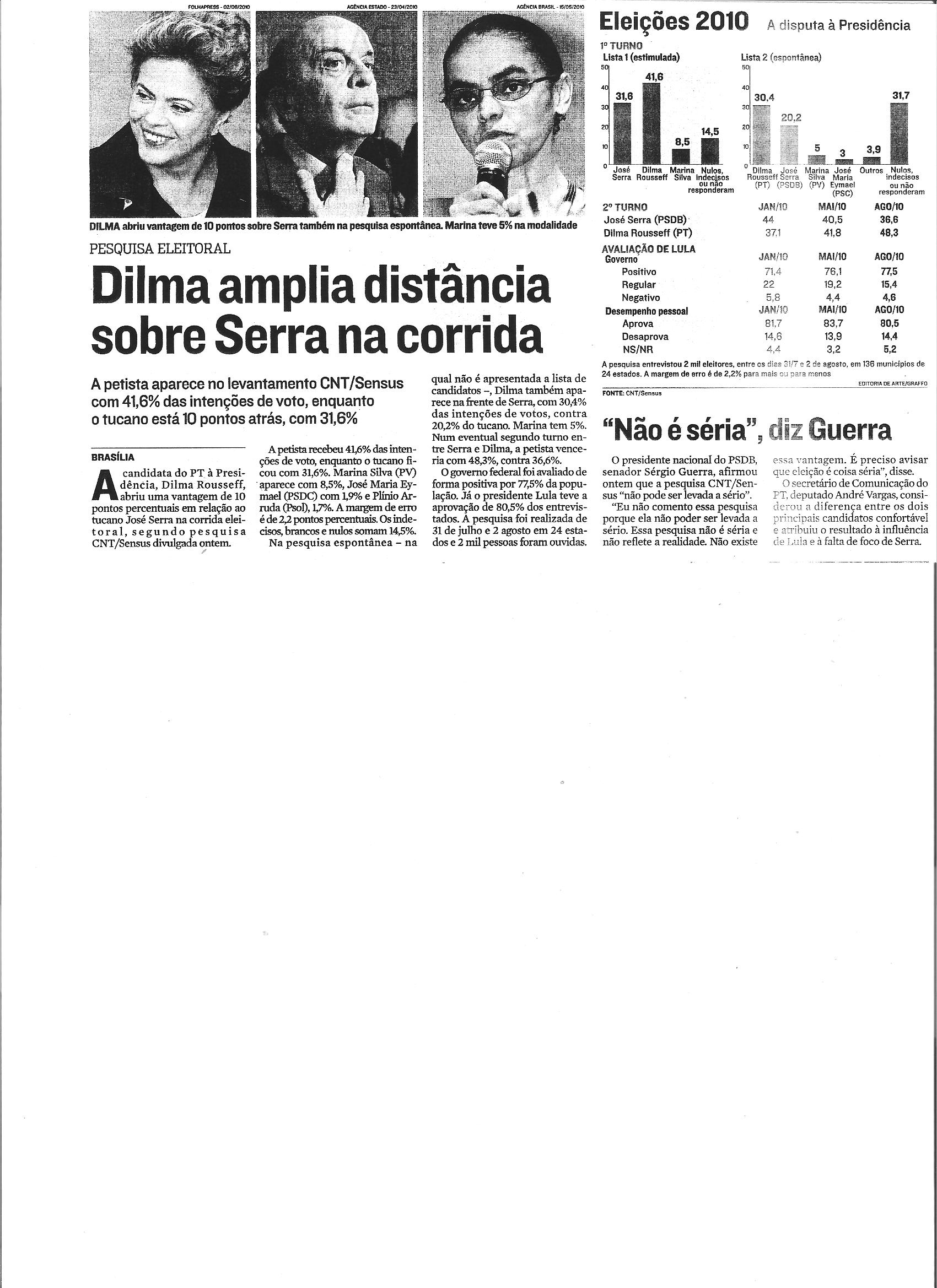 Dilma amplia distância sobre Serra na corrida