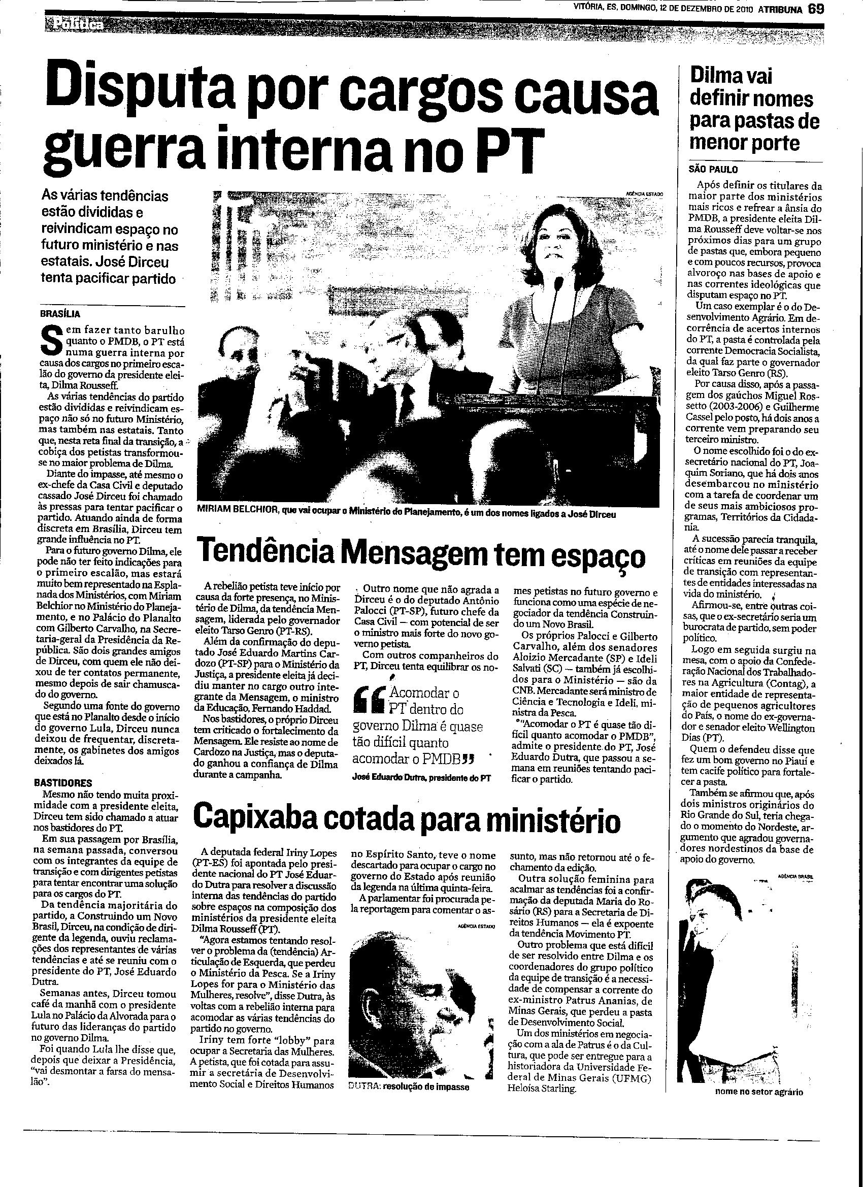 Disputa por cargos causa guerra interna no PT
