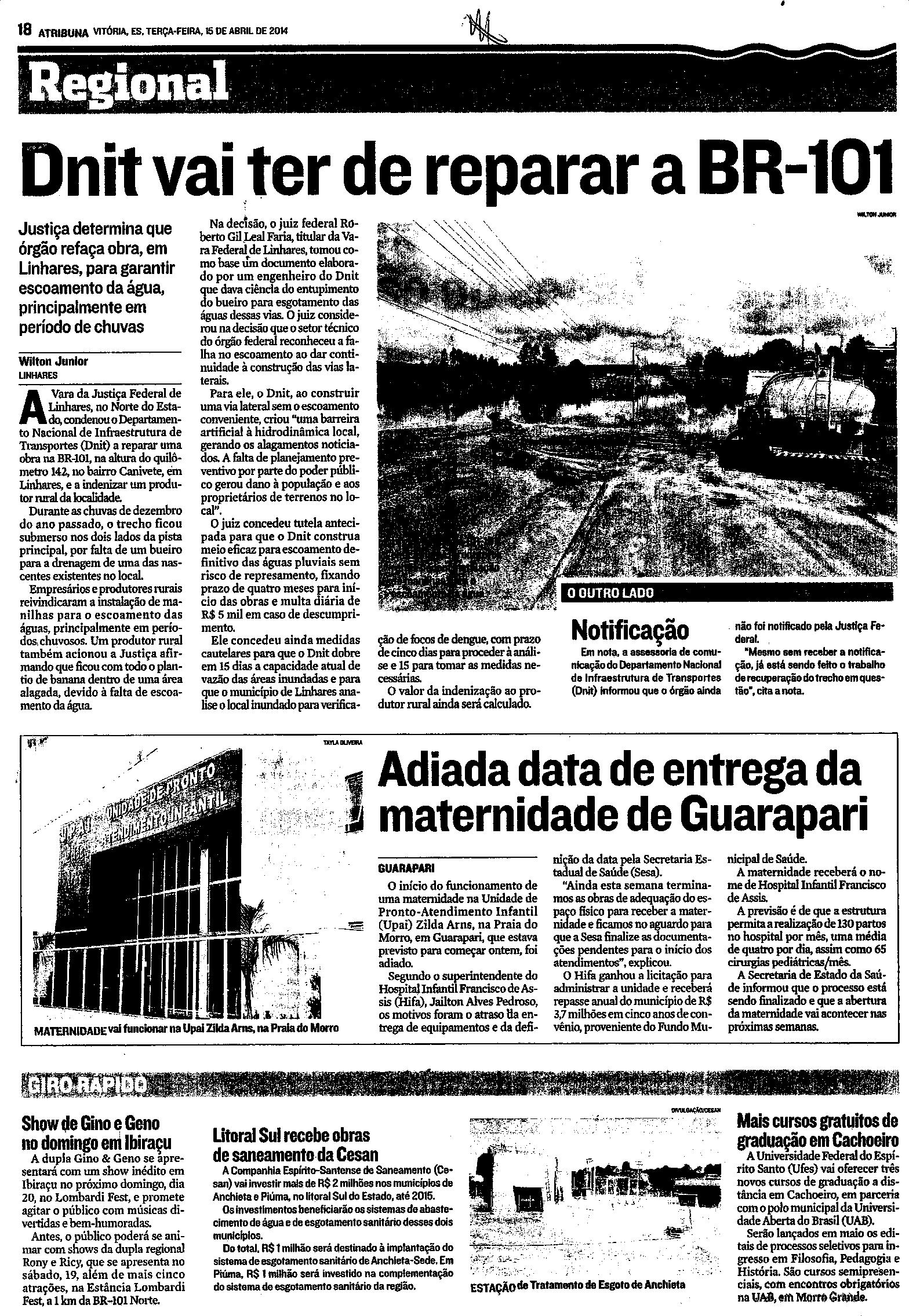 Dnit vai ter de reparar a BR-101