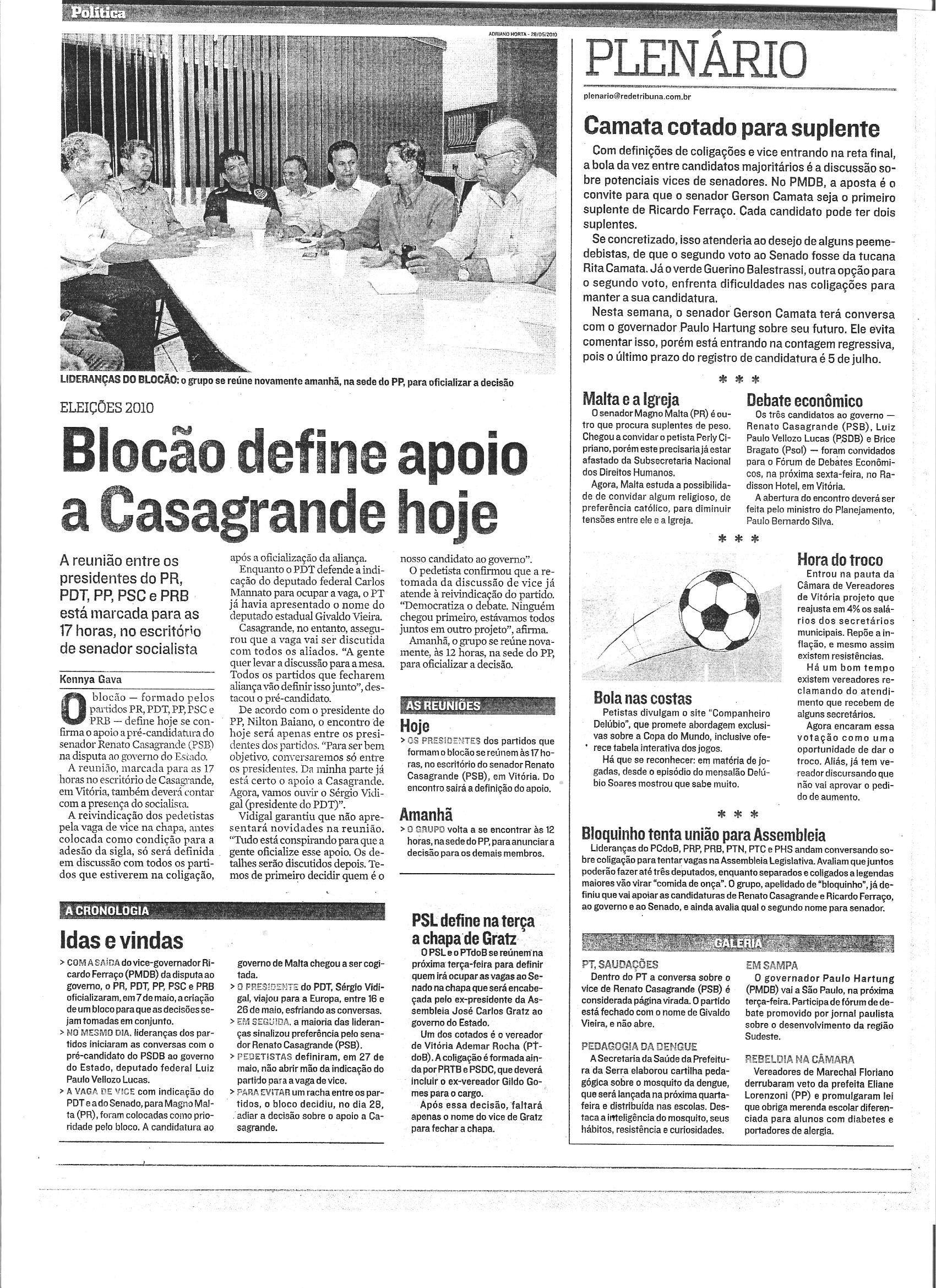 Blocão define apoio a Casagrande hoje