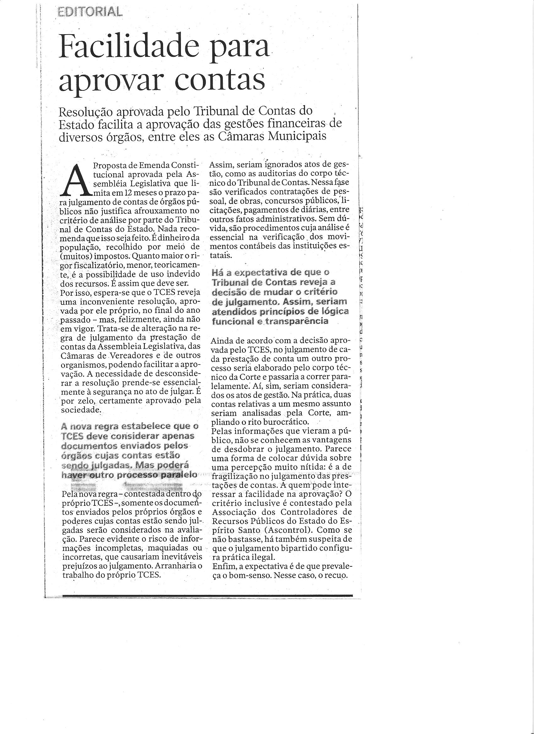 Editoral - facilidade para aprovar contas