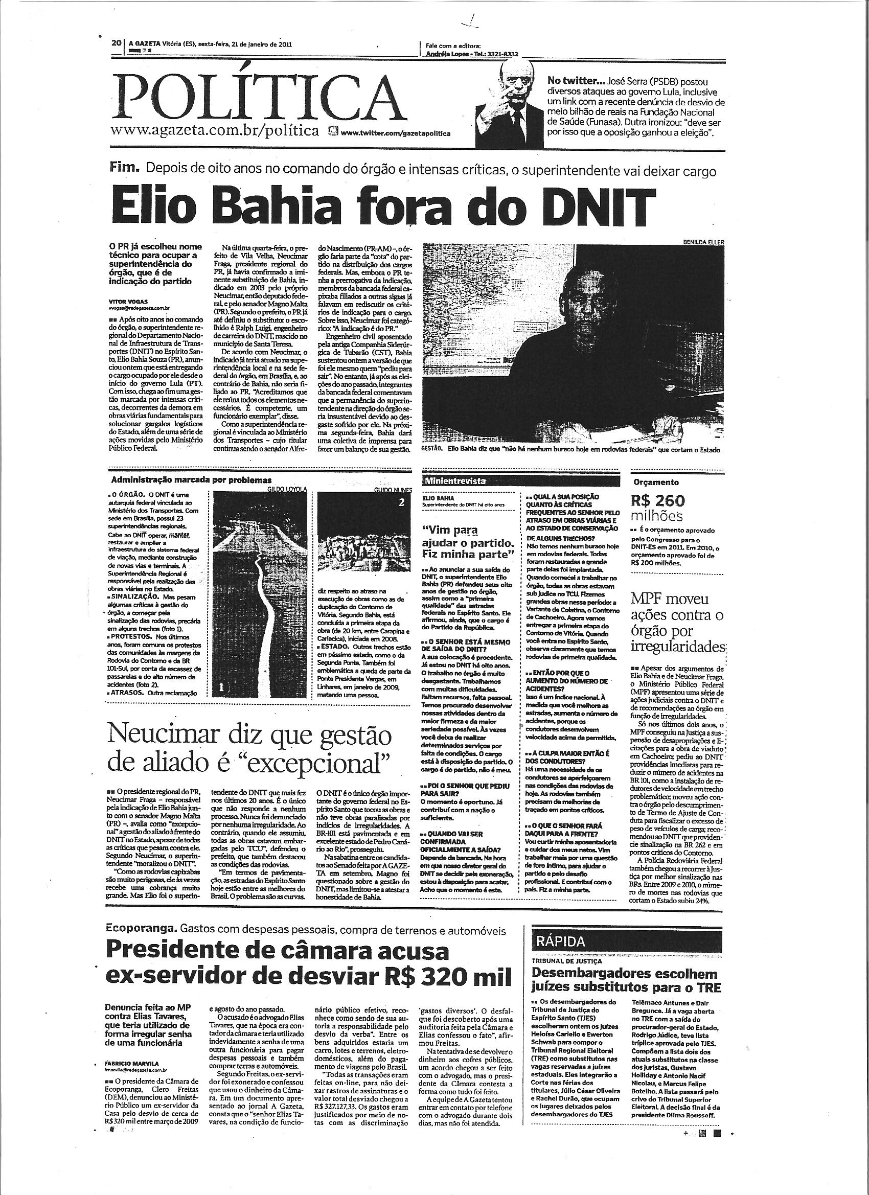 Elio Bahia fora do DNIT