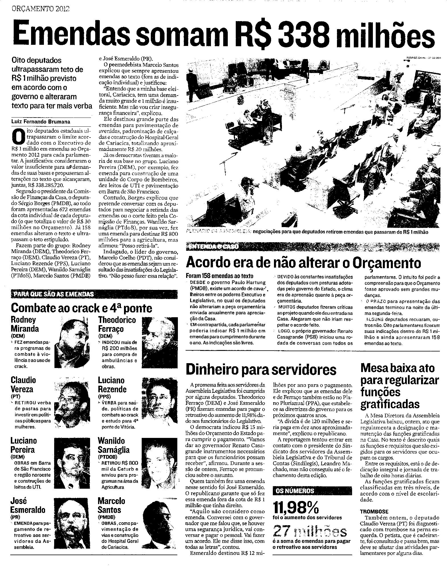 Emendas somam R$ 338 milhões