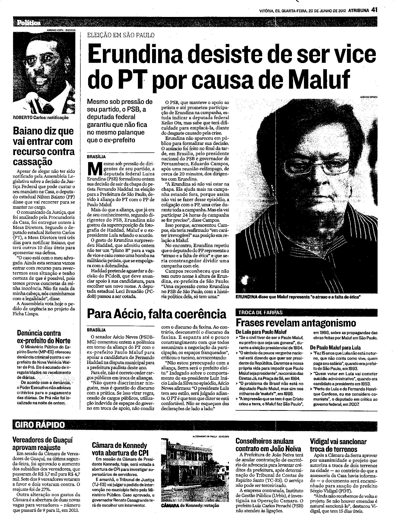 Erundina desiste de ser vice do PT por causa de Maluf
