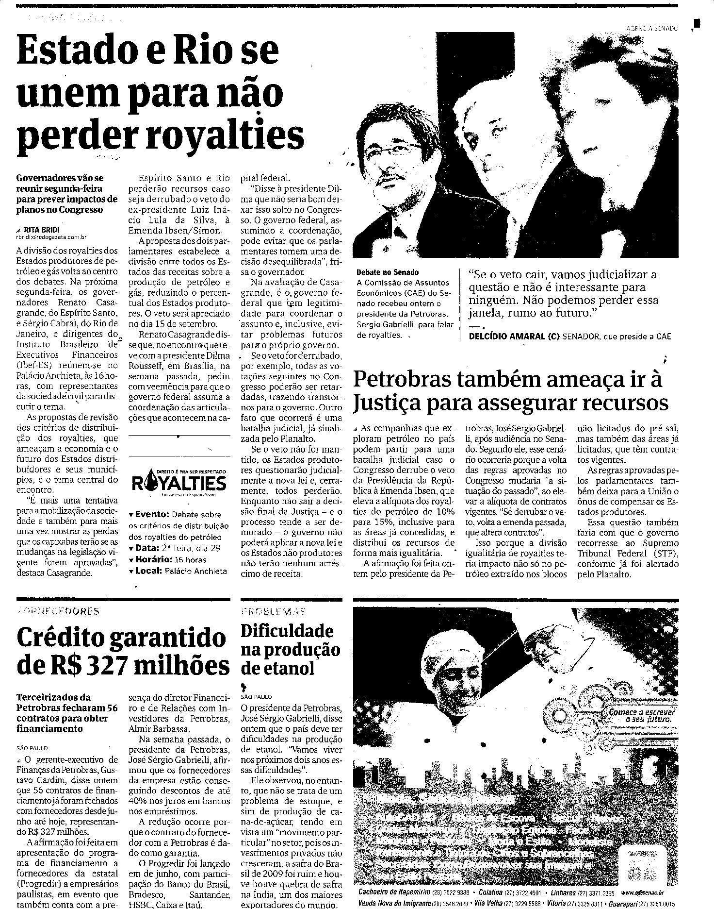 Estado e Rio se unem para não perder royalties