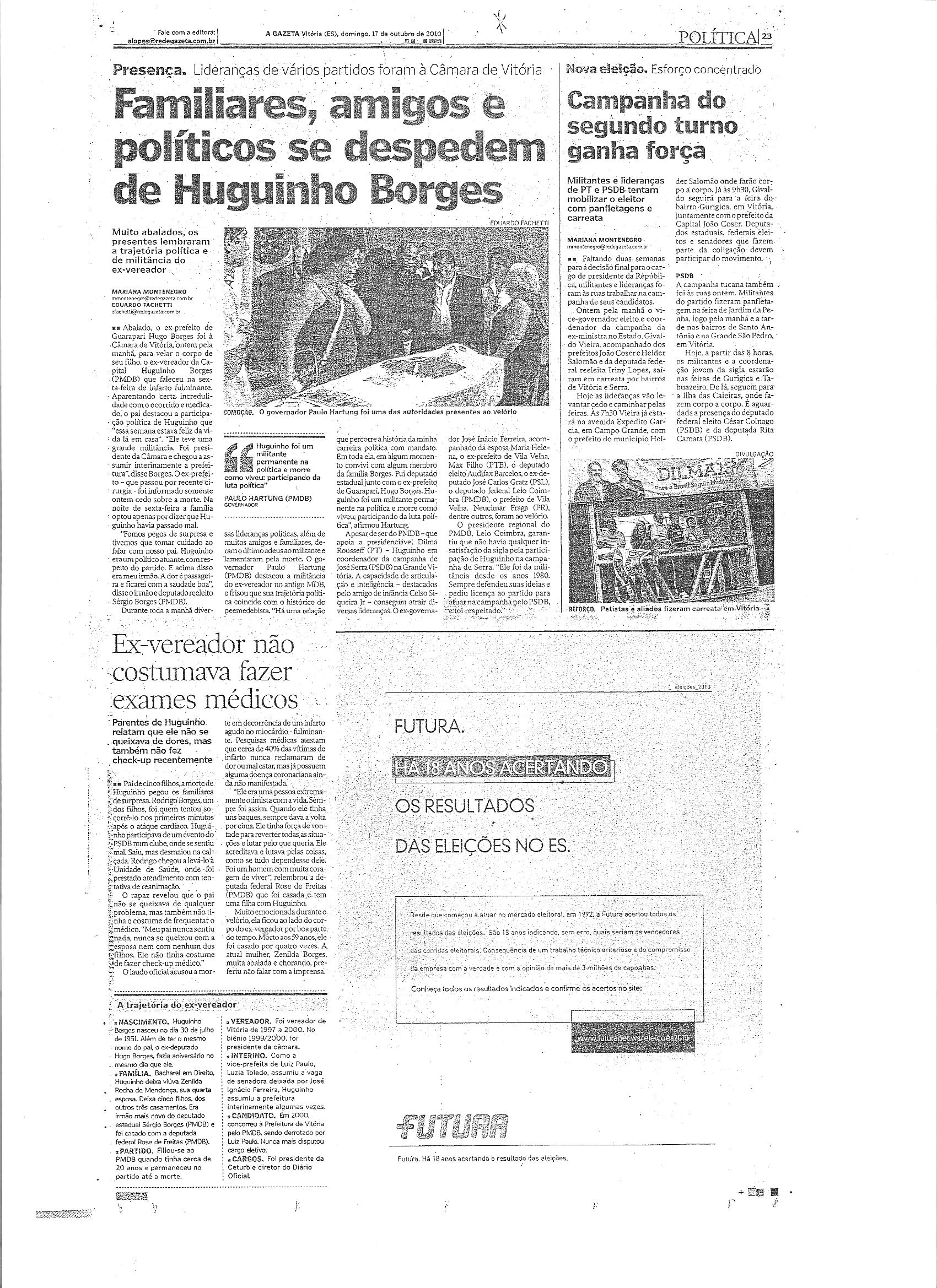 Familiares , amigos e políticos se despedem de Huguinho Borges