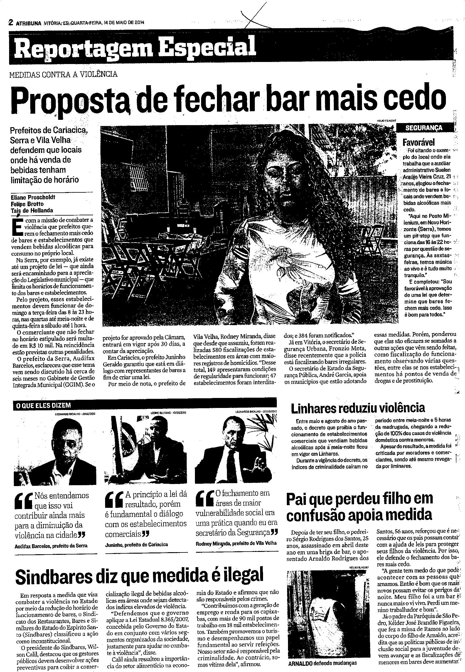 Proposta de fechar bar mais cedo 