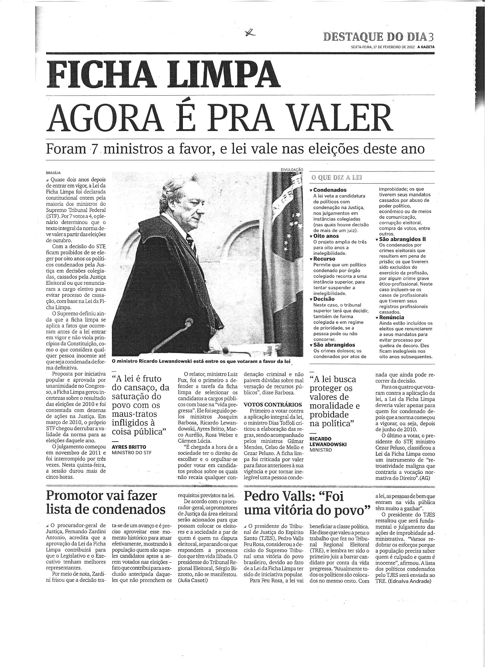 Ficha Limpa agora é  pra valer