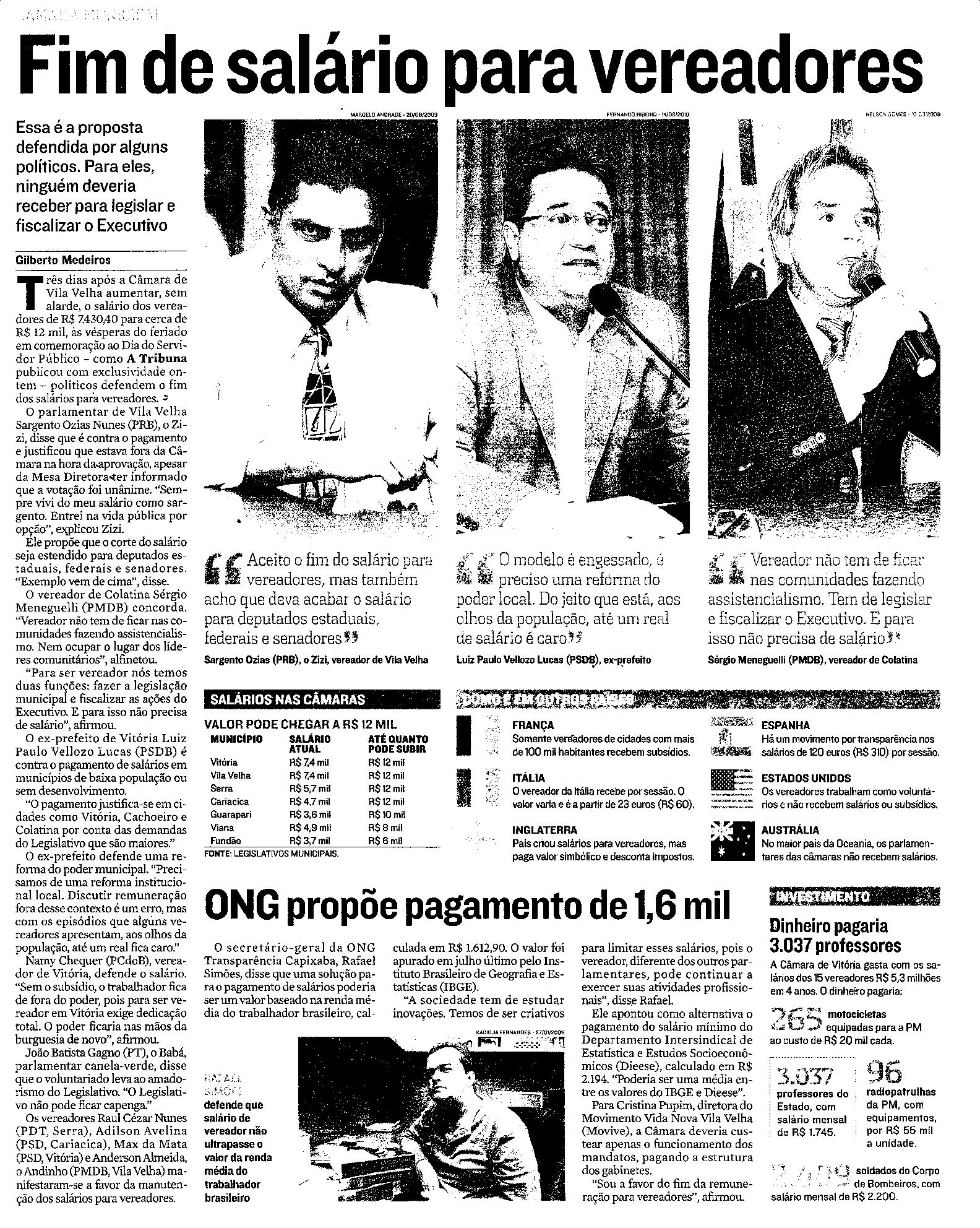 Proposta - Fim de salários para vereadores