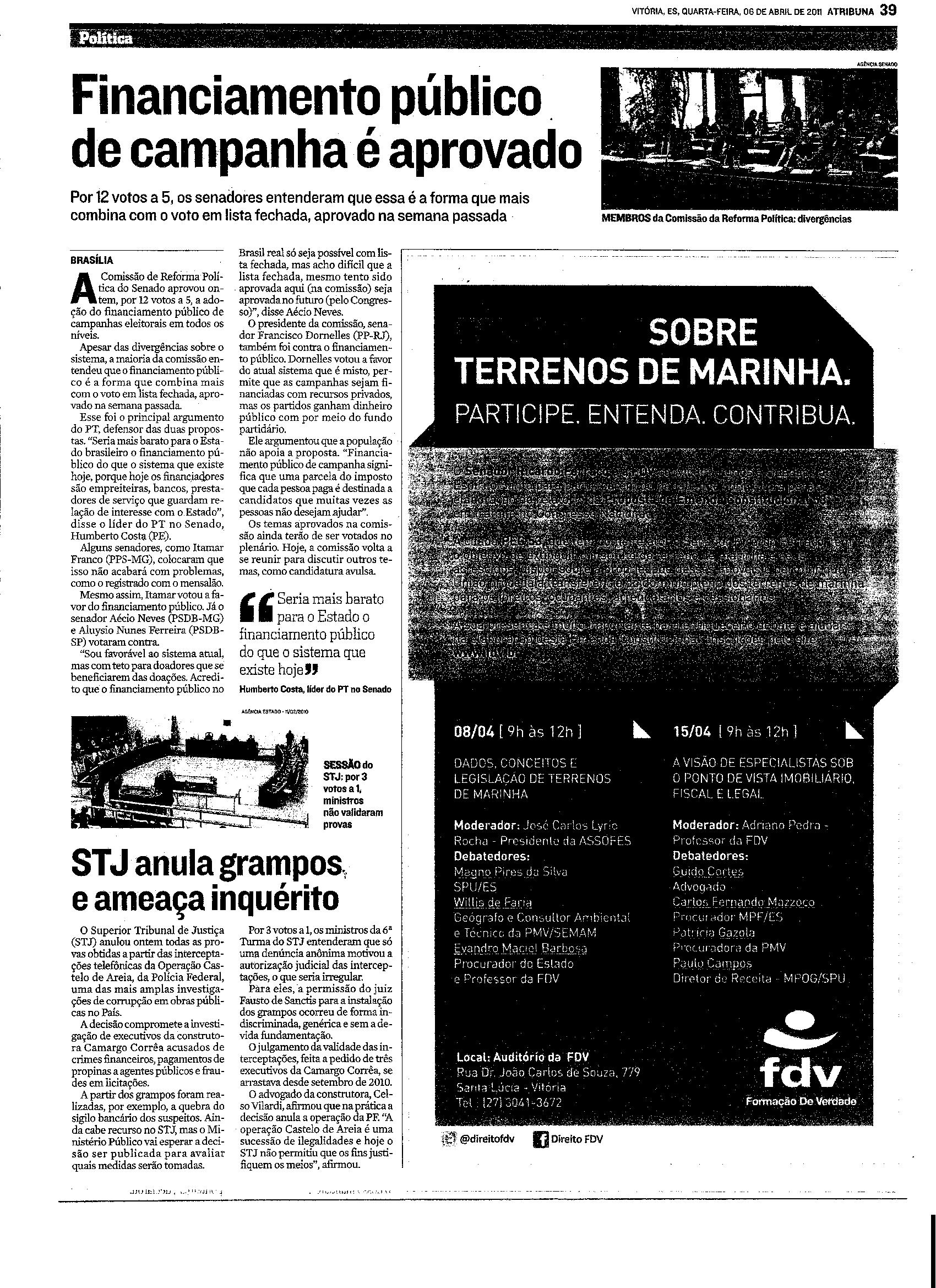 Aprovado financiamento público de campanha 