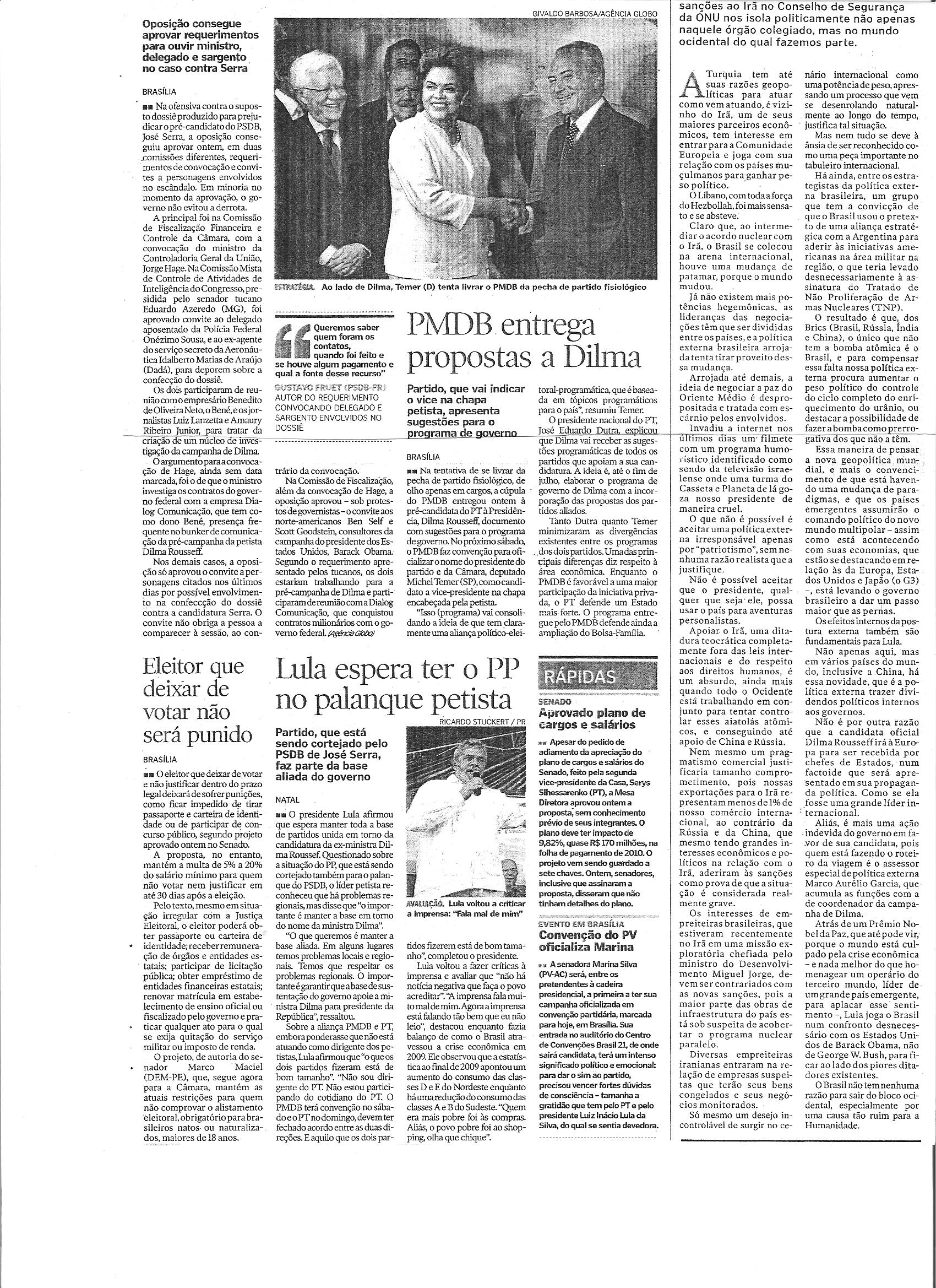 PMDB entrega propostas a Dilma
