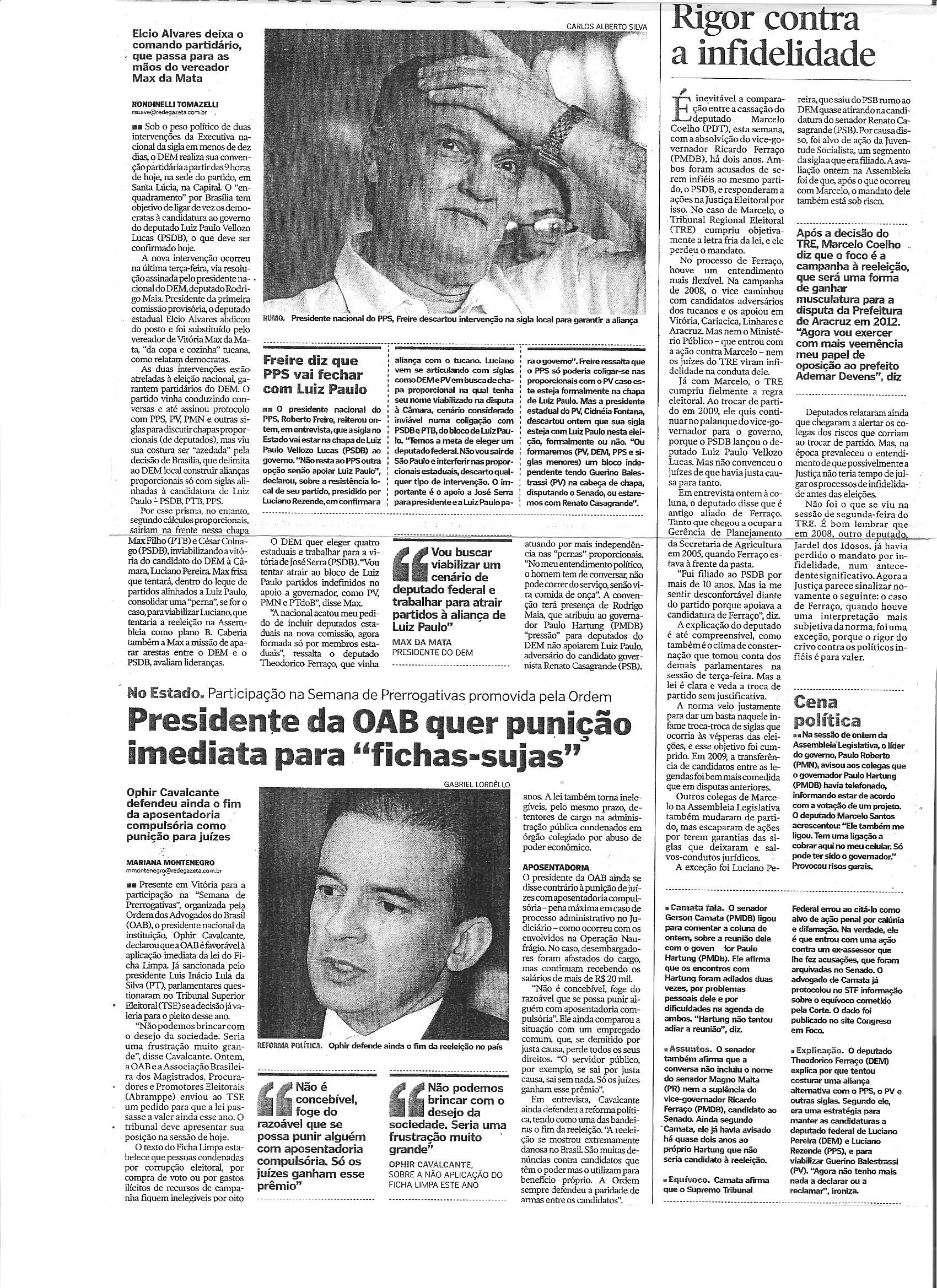 Presidente da OAB quer punição imediata para ´fichas-sujas´
