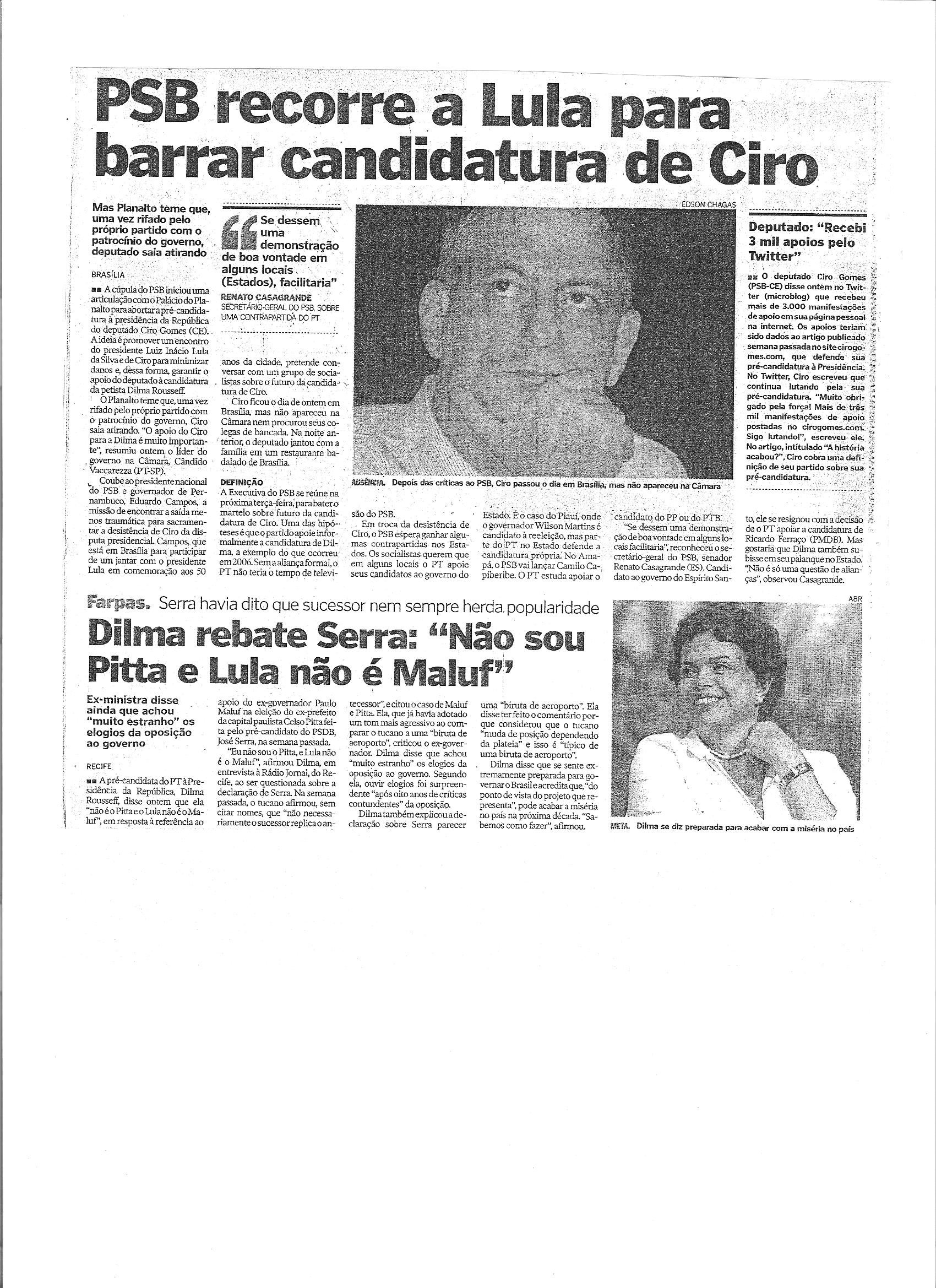 Política - PSB recorre a Lula para barrar candidatura de Ciro