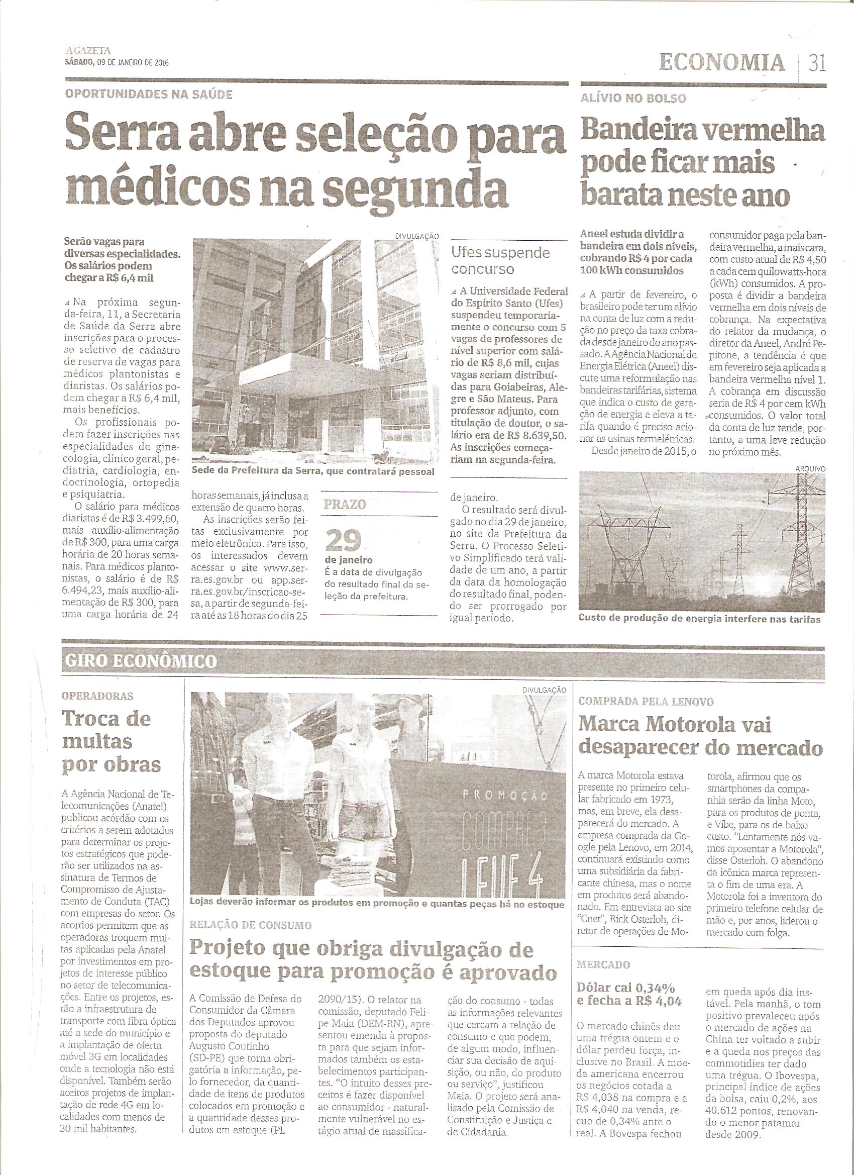 CLIPPING A GAZETA 09-01-2016