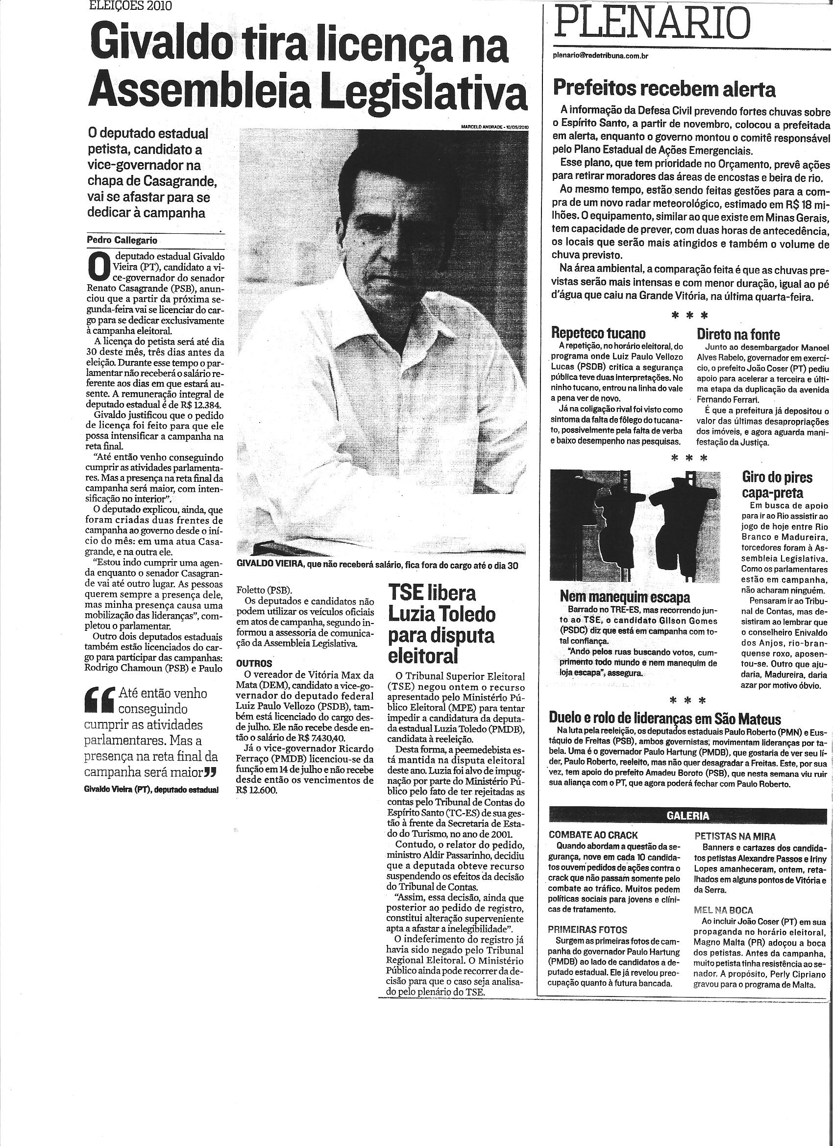 Givaldo tira licença na Assembleia Legislativa (Plenário)