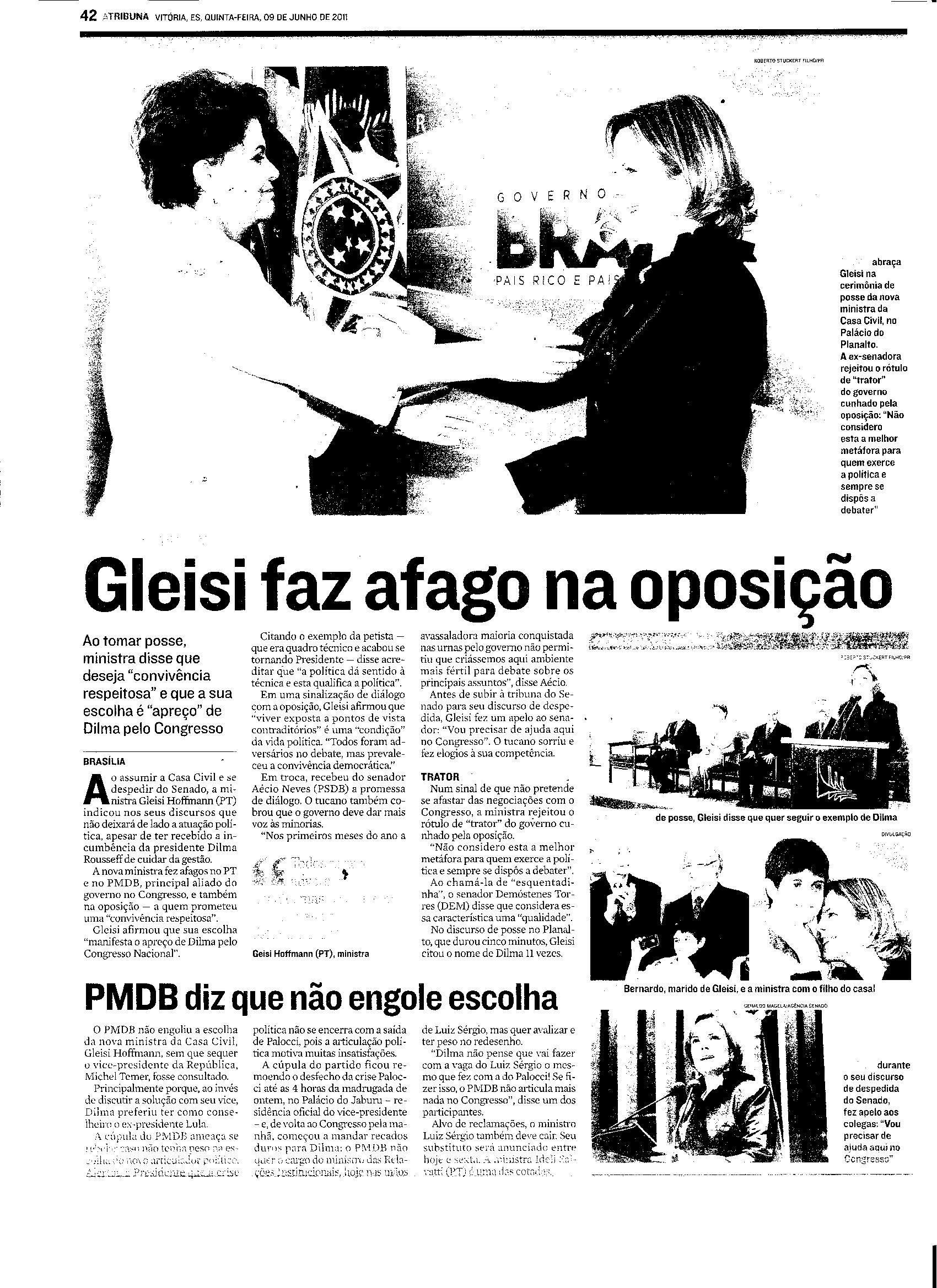 Posse na Casa Civil - Gleisi faz afago na oposição