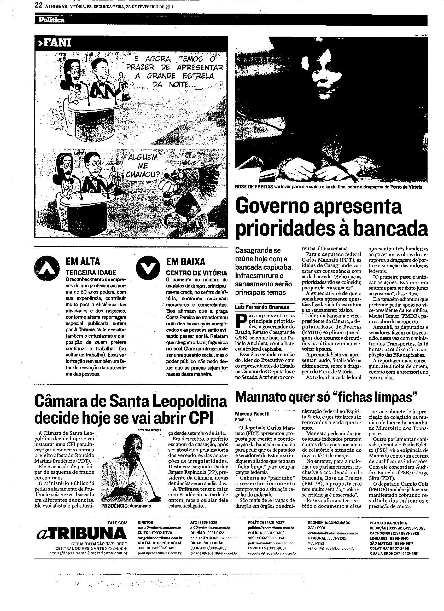 Governo apresenta prioridades à bancada