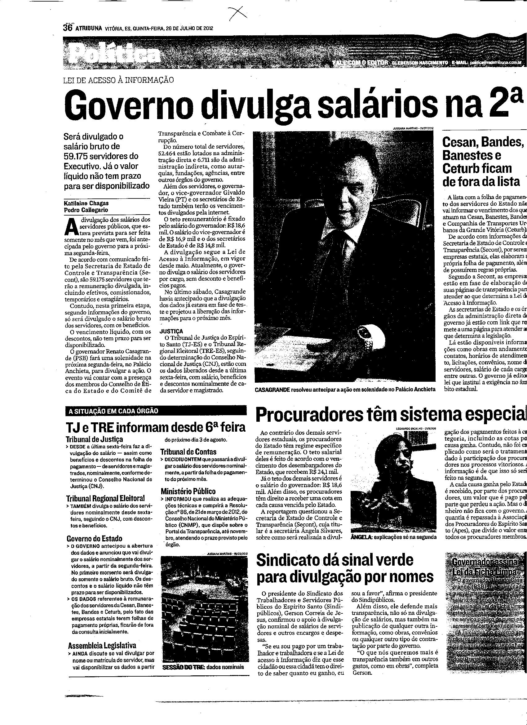 Governo divulga salários na 2°